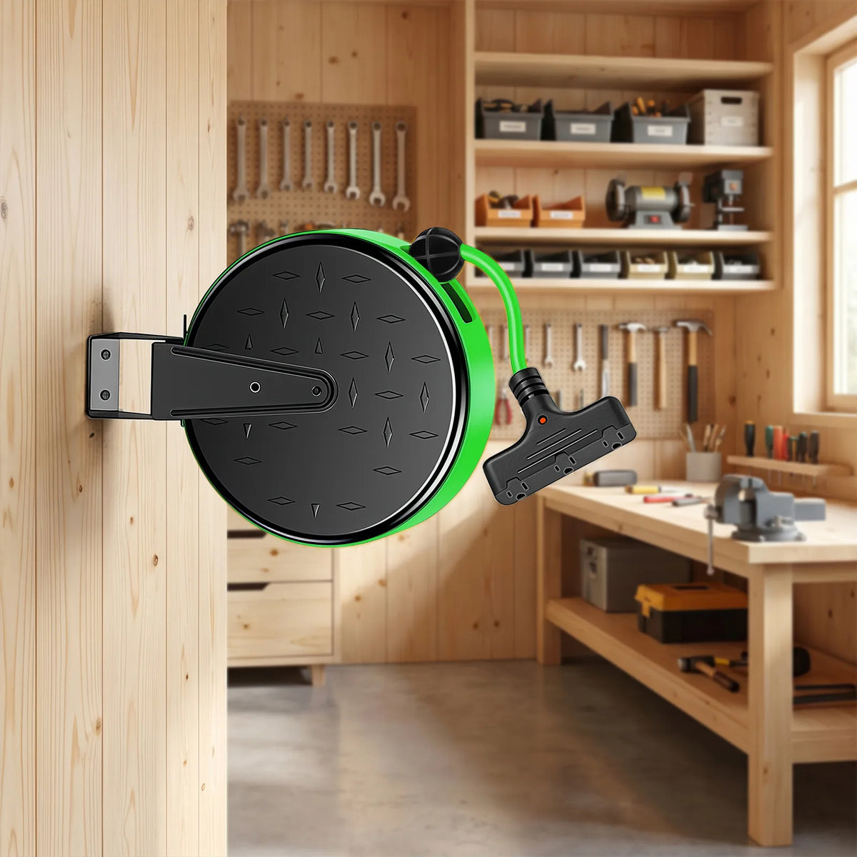 DEWENWILS 30 Ft Retractable Extension Cord Reel, Ceiling/Wall Mount 16/3 Gauge SJTW Power Cord with 3 Electrical Outlets Pigtail for Garage and Shop, 10 Amp Circuit Breaker, Metal Plate-HCRC30N