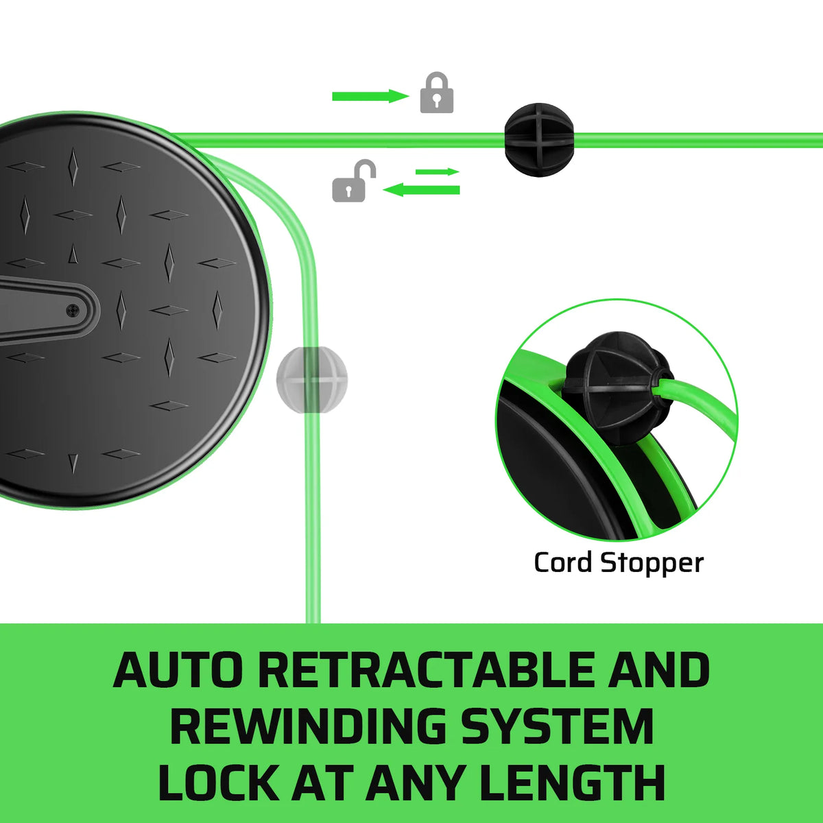 DEWENWILS 30 Ft Retractable Extension Cord Reel, Ceiling/Wall Mount 16/3 Gauge SJTW Power Cord with 3 Electrical Outlets Pigtail for Garage and Shop, 10 Amp Circuit Breaker, Metal Plate-HCRC30N