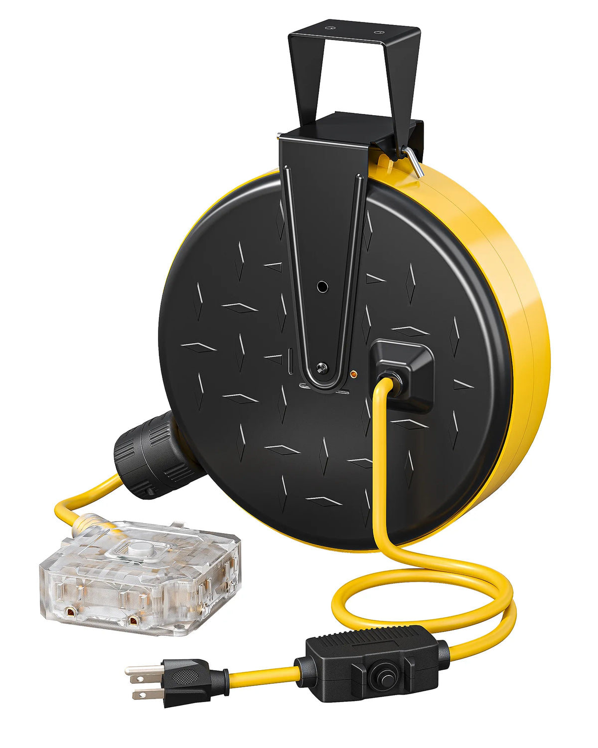 DEWENWILS 30 Ft Retractable Extension Cord Reel, Ceiling/Wall Mount 16/3 Gauge SJTW Power Cord with 3 Electrical Outlets Pigtail for Garage and Shop, 10 Amp Circuit Breaker, Metal Plate-HCRC30N