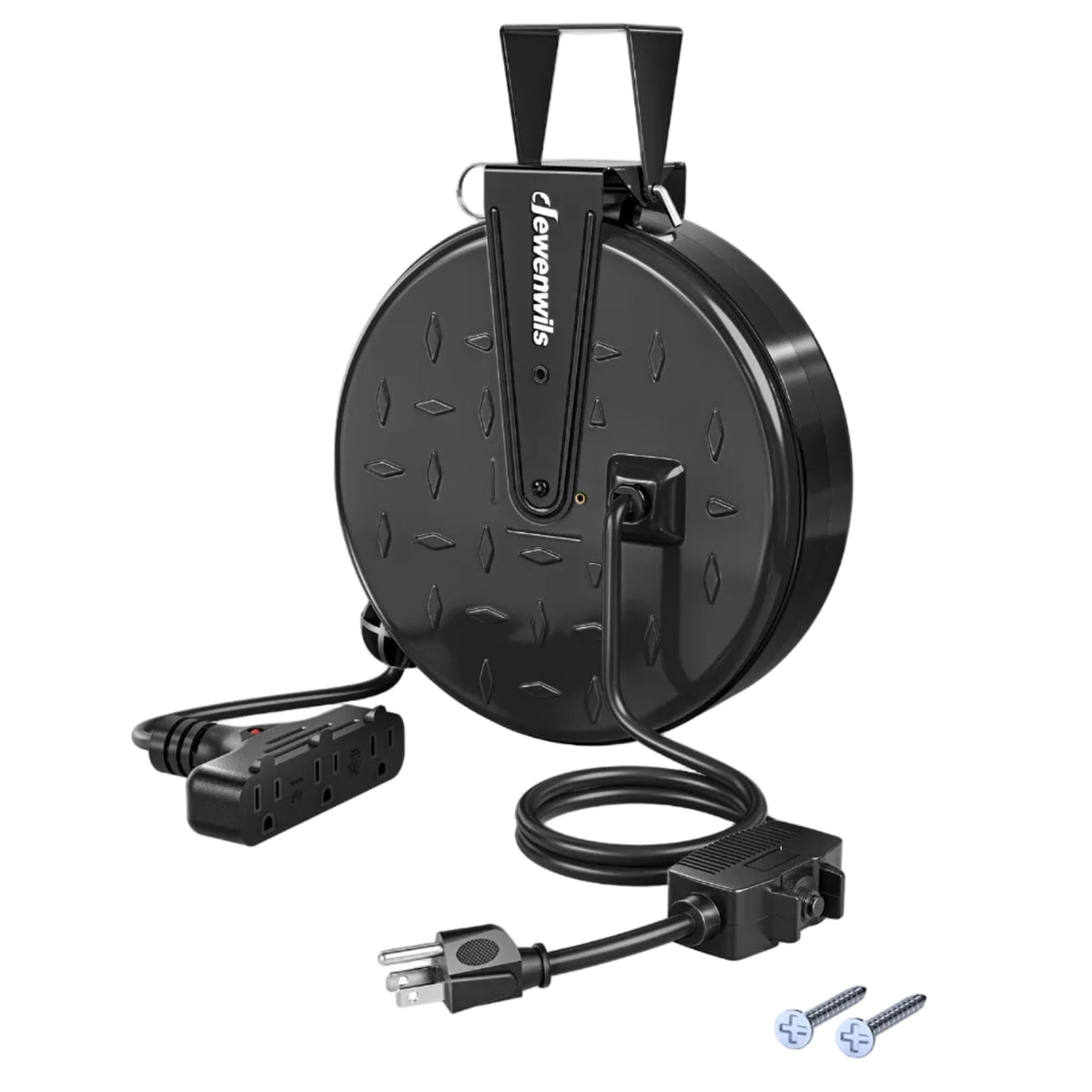 DEWENWILS 30 Ft Retractable Extension Cord Reel, Ceiling/Wall Mount 16/3 Gauge SJTW Power Cord with 3 Electrical Outlets Pigtail for Garage and Shop, 10 Amp Circuit Breaker, Metal Plate, UL Listed - HCRC30S