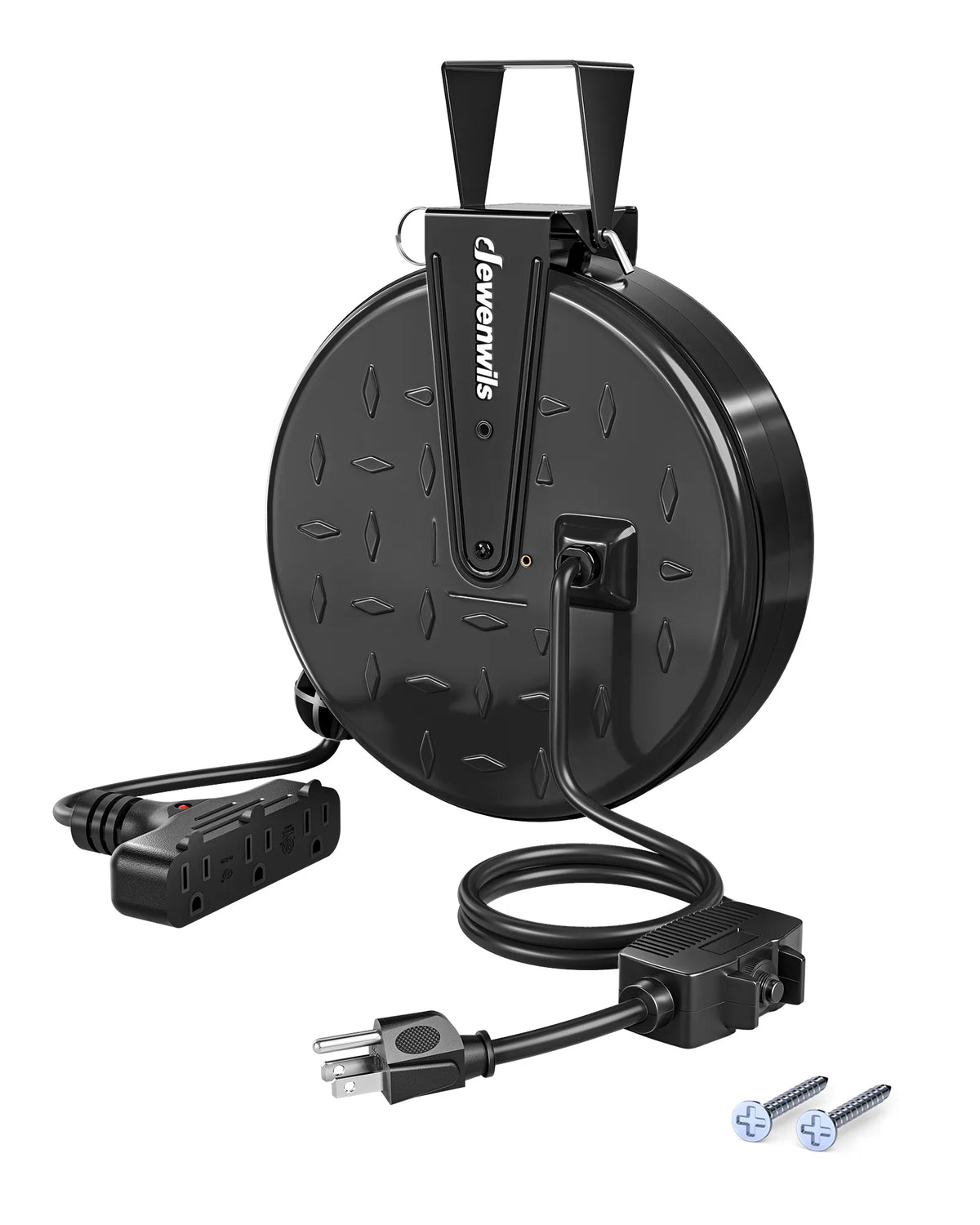 DEWENWILS 30 Ft Retractable Extension Cord Reel, Ceiling/Wall Mount 16/3 Gauge SJTW Power Cord with 3 Electrical Outlets Pigtail for Garage and Shop, 10 Amp Circuit Breaker, Metal Plate-HCRC30N