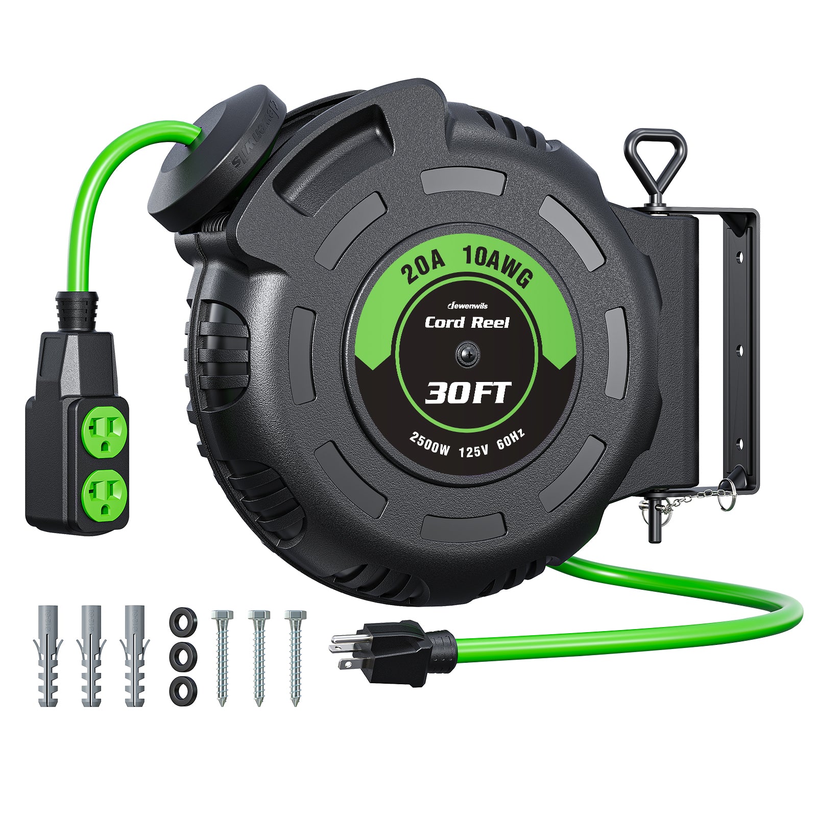 DEWENWILS 20Amp Retractable Extension Cord Reel,10AWG SJTW Industrial Cable