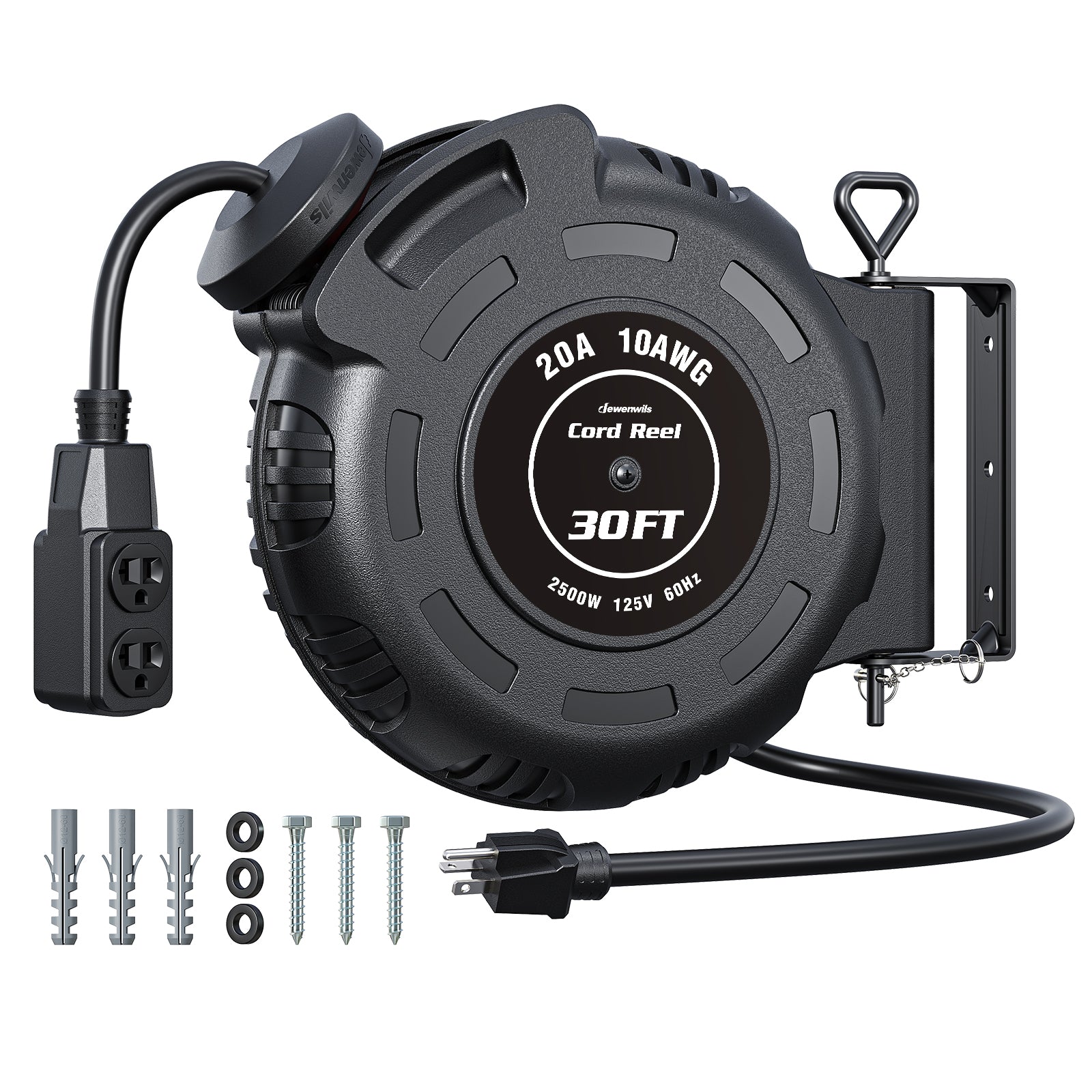 DEWENWILS 20Amp Retractable Extension Cord Reel,10AWG SJTW Industrial Cable