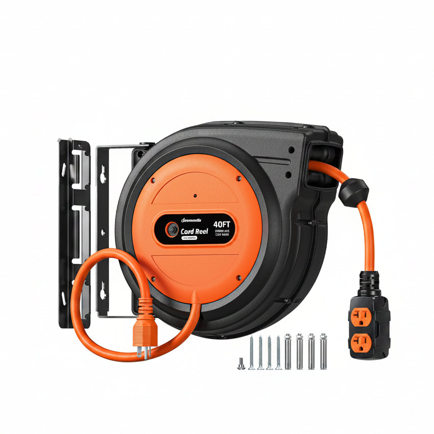 DEWENWILS 20 Amp Retractable Extension Cord Reel, 40FT 10AWG SJTOW Heavy Duty Extension Cord, Auto-Rewind No-Tangle, Circuit Breaker, 4 Outlets for Garage Shop, 2500W - HCRD40D-HCRD40F -HCRD40K - HCRD40E - HCRD40B - HCRD40S