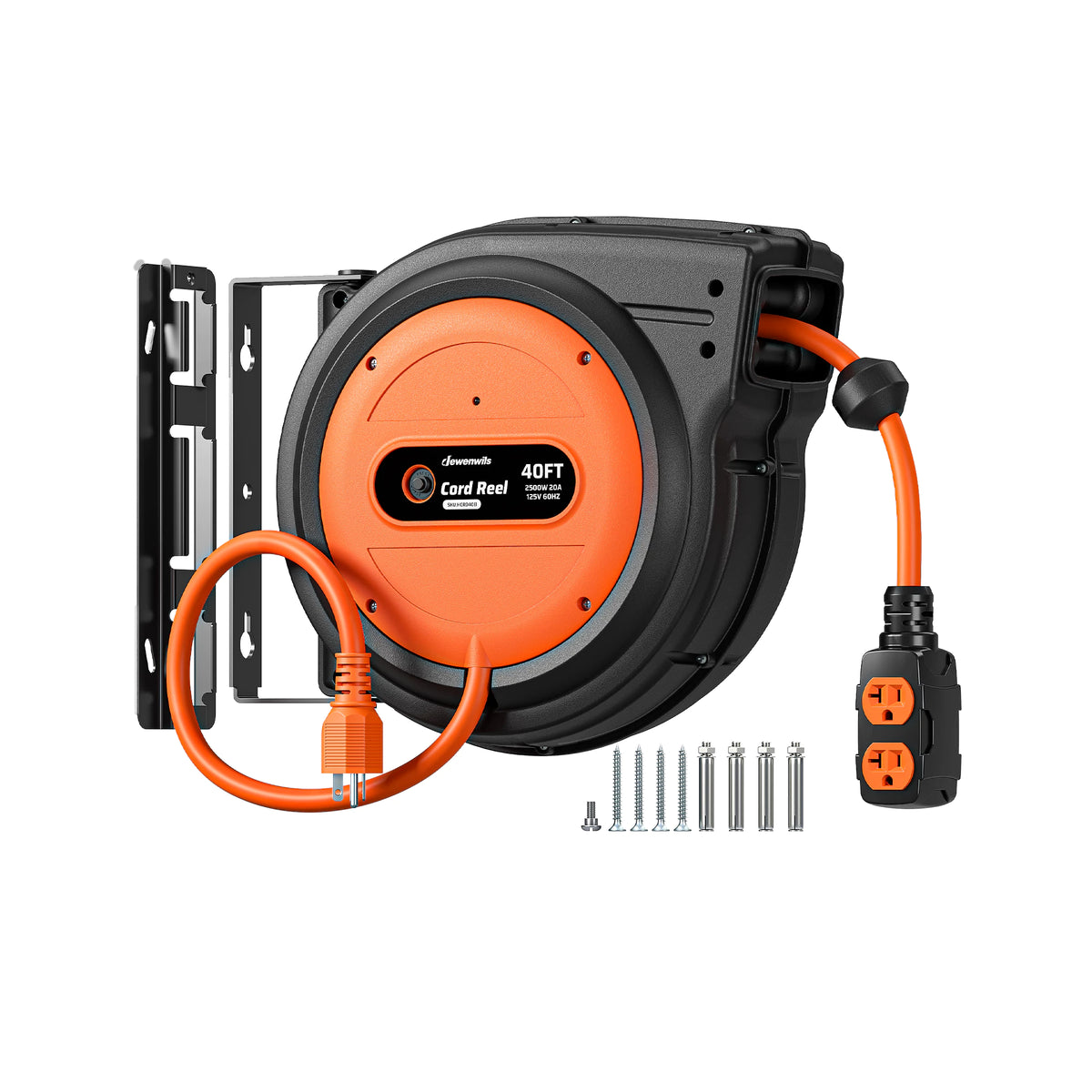 DEWENWILS 20 Amp Retractable Extension Cord Reel, 40FT 10AWG SJTOW Heavy Duty Extension Cord, Auto-Rewind No-Tangle, Circuit Breaker, 4 Outlets for Garage Shop, 2500W - HCRD40D-HCRD40F -HCRD40K - HCRD40E - HCRD40B - HCRD40S