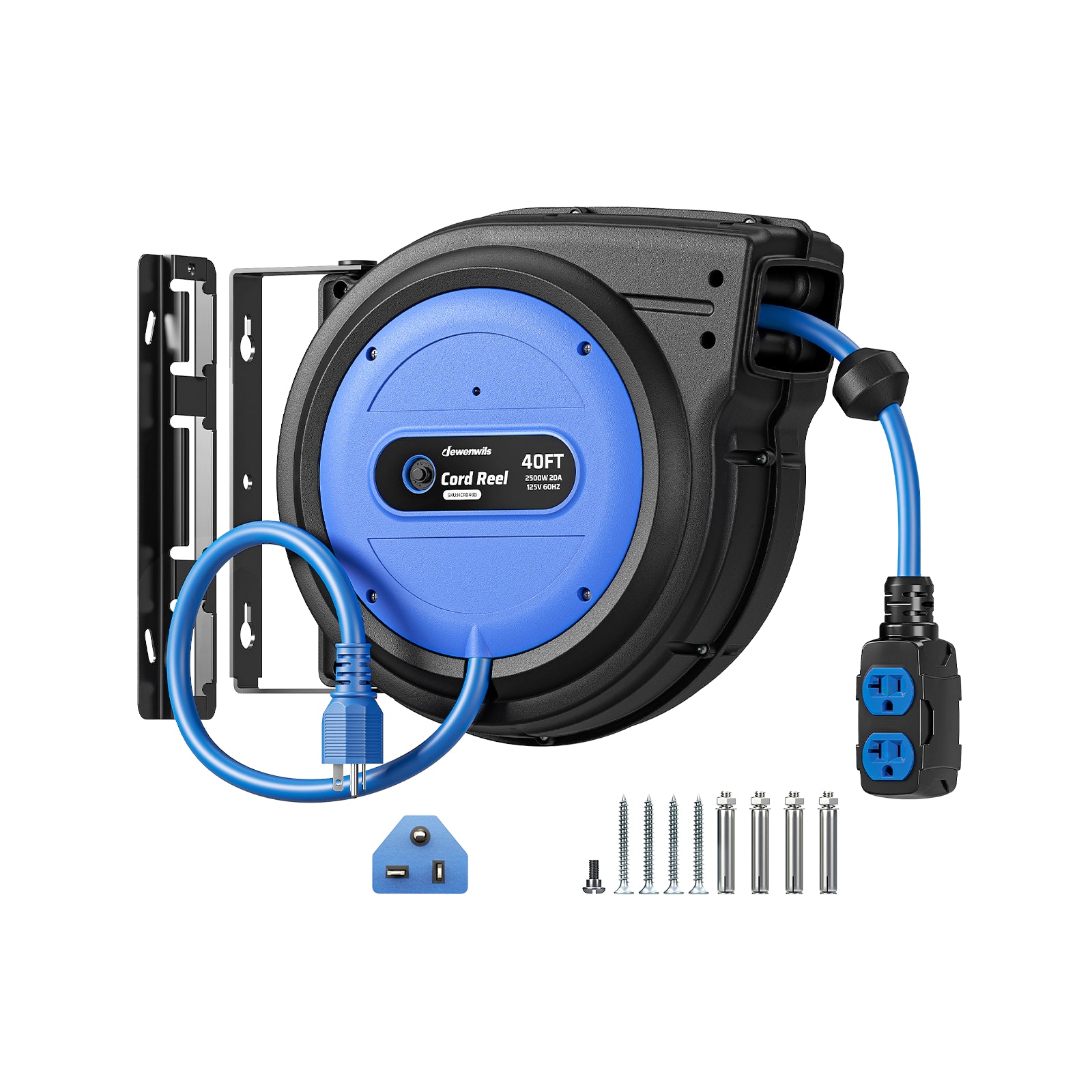 DEWENWILS 20 Amp Retractable Extension Cord Reel, 40FT 10AWG SJTOW Heavy Duty Extension Cord, Auto-Rewind No-Tangle, Circuit Breaker, 4 Outlets for Garage Shop, 2500W - HCRD40D-HCRD40F -HCRD40K - HCRD40E - HCRD40B - HCRD40S