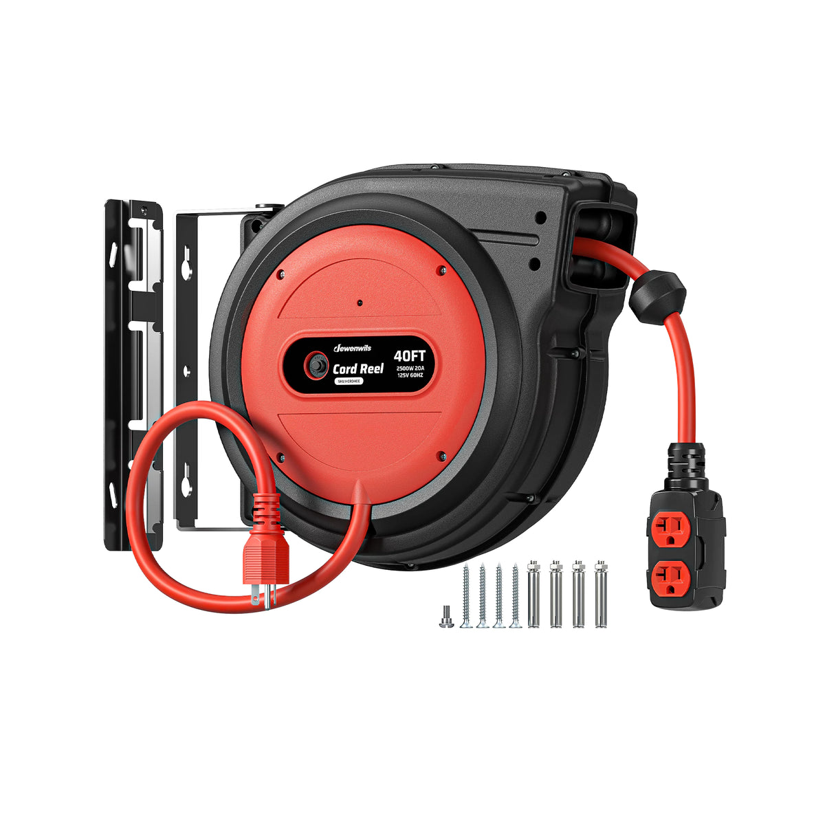 DEWENWILS 20 Amp Retractable Extension Cord Reel, 40FT 10AWG SJTOW Heavy Duty Extension Cord, Auto-Rewind No-Tangle, Circuit Breaker, 4 Outlets for Garage Shop, 2500W - HCRD40D-HCRD40F -HCRD40K - HCRD40E - HCRD40B - HCRD40S