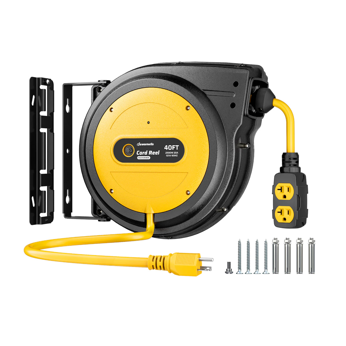 DEWENWILS 20 Amp Retractable Extension Cord Reel, 40FT 10AWG SJTOW Heavy Duty Extension Cord, Auto-Rewind No-Tangle, Circuit Breaker, 4 Outlets for Garage Shop, 2500W - HCRD40D-HCRD40F -HCRD40K - HCRD40E - HCRD40B - HCRD40S