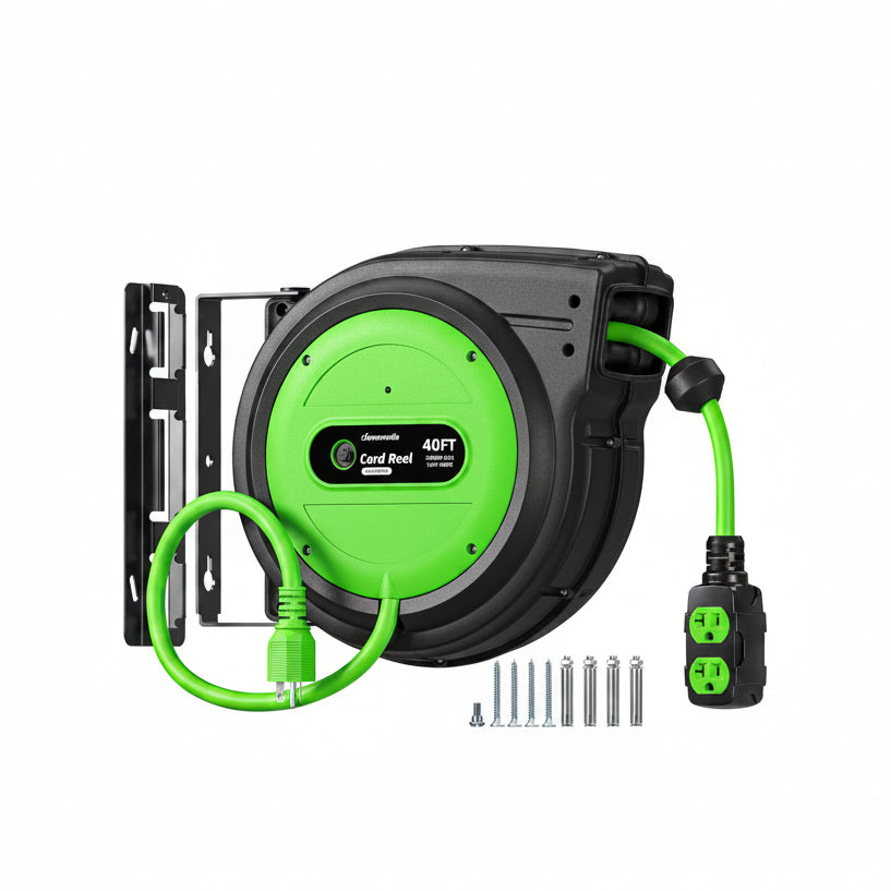 DEWENWILS 20 Amp Retractable Extension Cord Reel, 40FT 10AWG SJTOW Heavy Duty Extension Cord, Auto-Rewind No-Tangle, Circuit Breaker, 4 Outlets for Garage Shop, 2500W - HCRD40D-HCRD40F -HCRD40K - HCRD40E - HCRD40B - HCRD40S