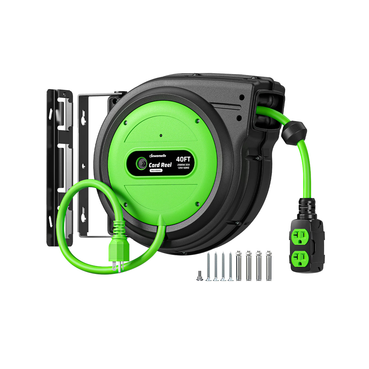 DEWENWILS 20 Amp Retractable Extension Cord Reel, 40FT 10AWG SJTOW Heavy Duty Extension Cord, Auto-Rewind No-Tangle, Circuit Breaker, 4 Outlets for Garage Shop, 2500W - HCRD40D-HCRD40F -HCRD40K - HCRD40E - HCRD40B - HCRD40S