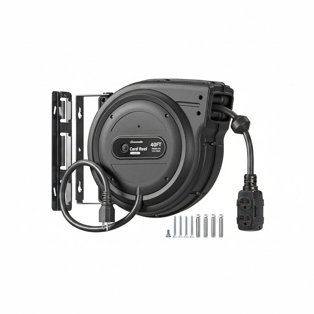 DEWENWILS 20 Amp Retractable Extension Cord Reel, 40FT 10AWG SJTOW Heavy Duty Extension Cord, Auto-Rewind No-Tangle, Circuit Breaker, 4 Outlets for Garage Shop, 2500W - HCRD40D-HCRD40F -HCRD40K - HCRD40E - HCRD40B - HCRD40S