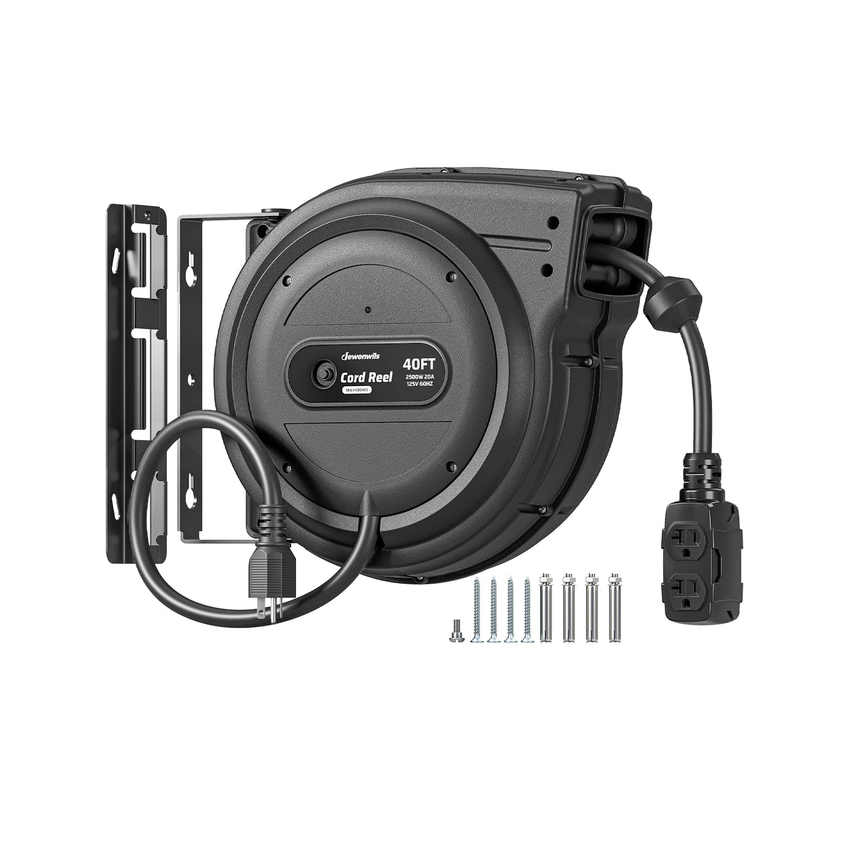 DEWENWILS 20 Amp Retractable Extension Cord Reel, 40FT 10AWG SJTOW Heavy Duty Extension Cord, Auto-Rewind No-Tangle, Circuit Breaker, 4 Outlets for Garage Shop, 2500W - HCRD40D-HCRD40F -HCRD40K - HCRD40E - HCRD40B - HCRD40S