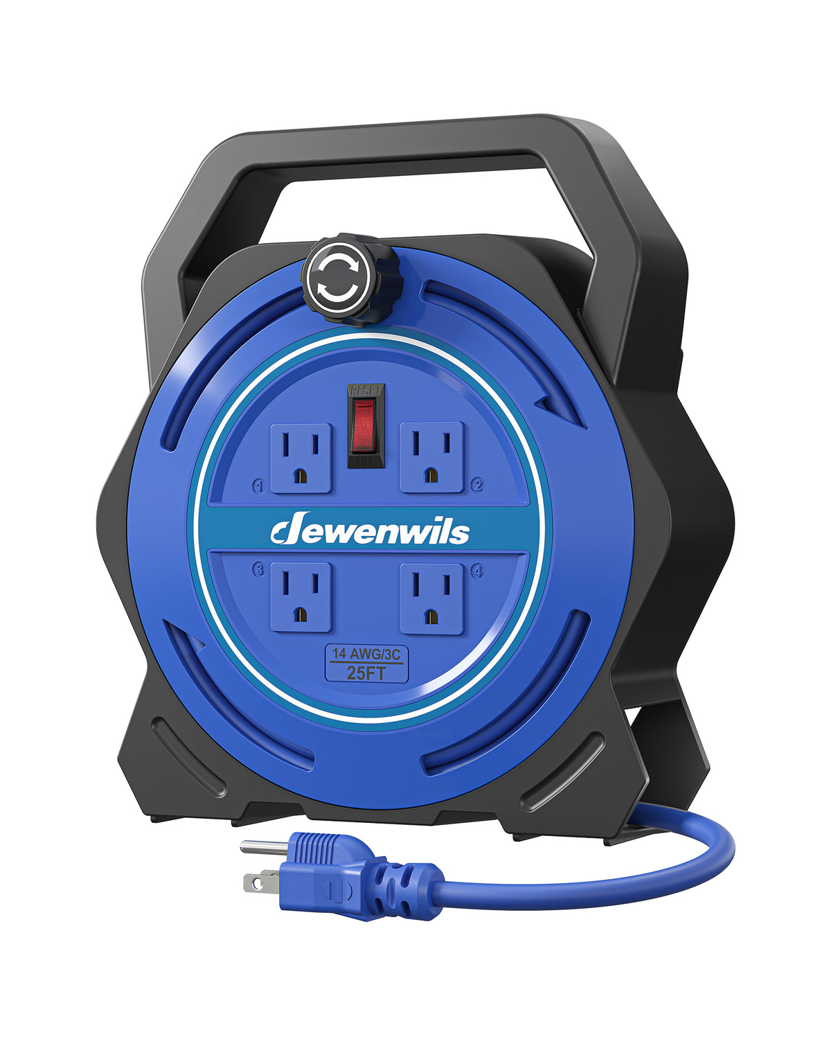 DEWENWILS 25FT Extension Cord Reel, Portable Extension Cord, 14/3 SJTW Cord
