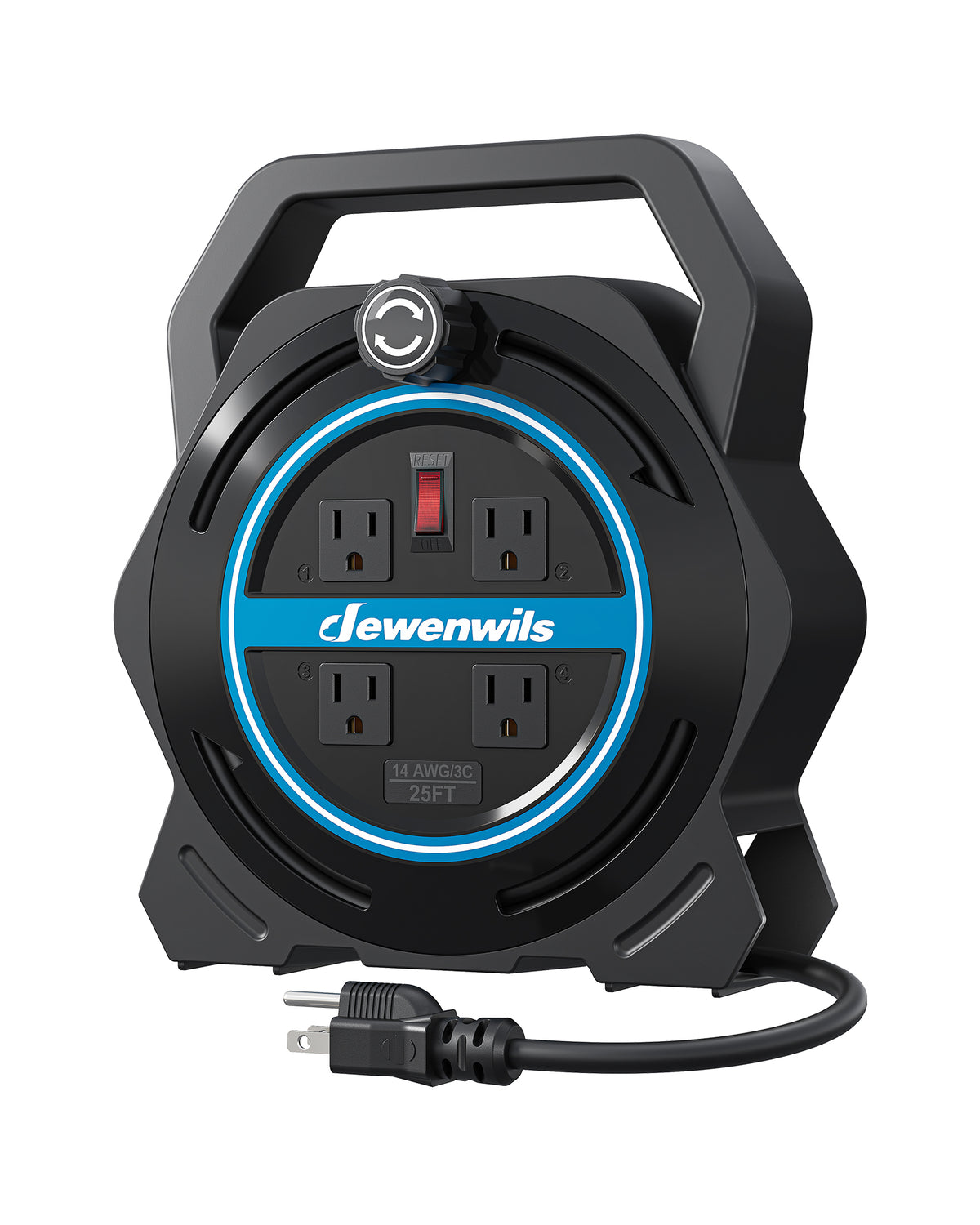 DEWENWILS 25FT Extension Cord Reel, Portable Extension Cord, 14/3 SJTW Cord