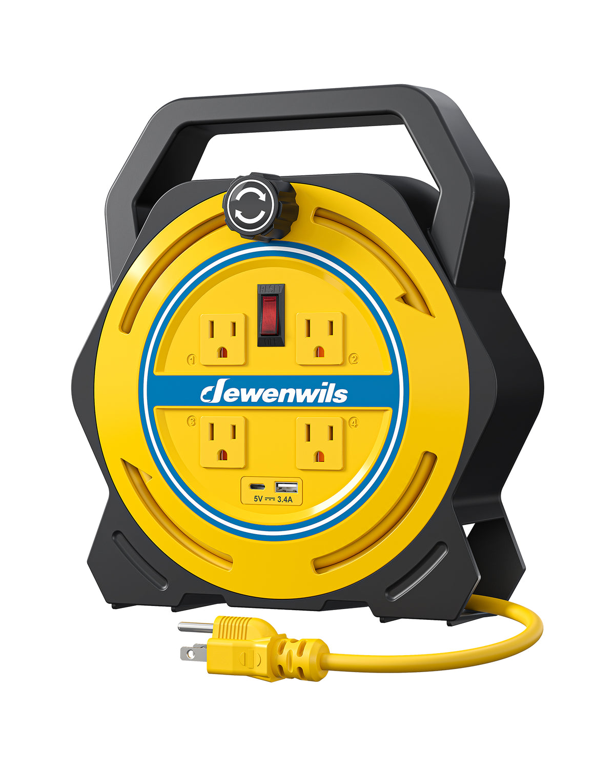 DEWENWILS 25FT Extension Cord Reel, Portable Extension Cord, 14/3 SJTW Cord