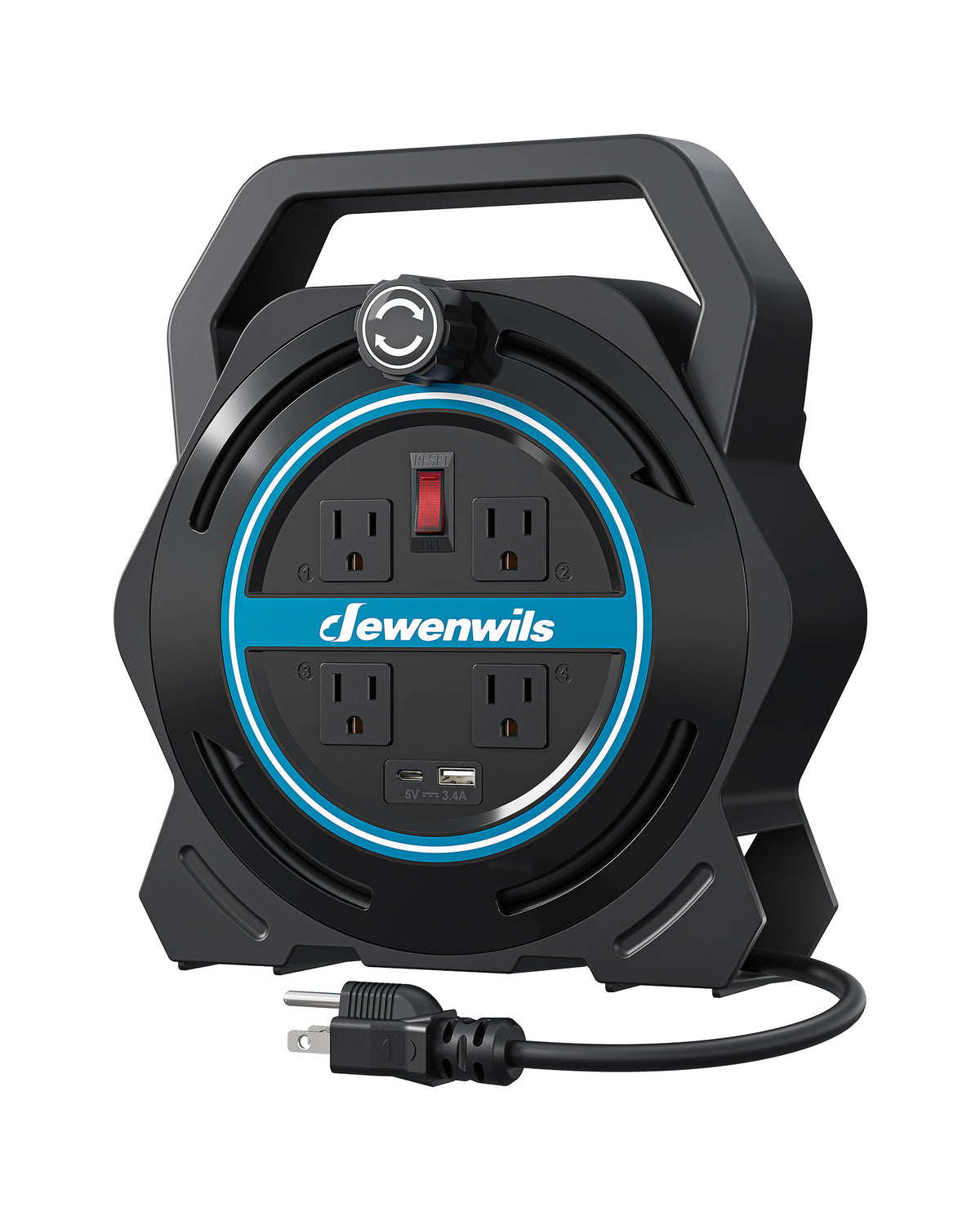DEWENWILS 25FT Extension Cord Reel, Portable Extension Cord, 14/3 SJTW Cord