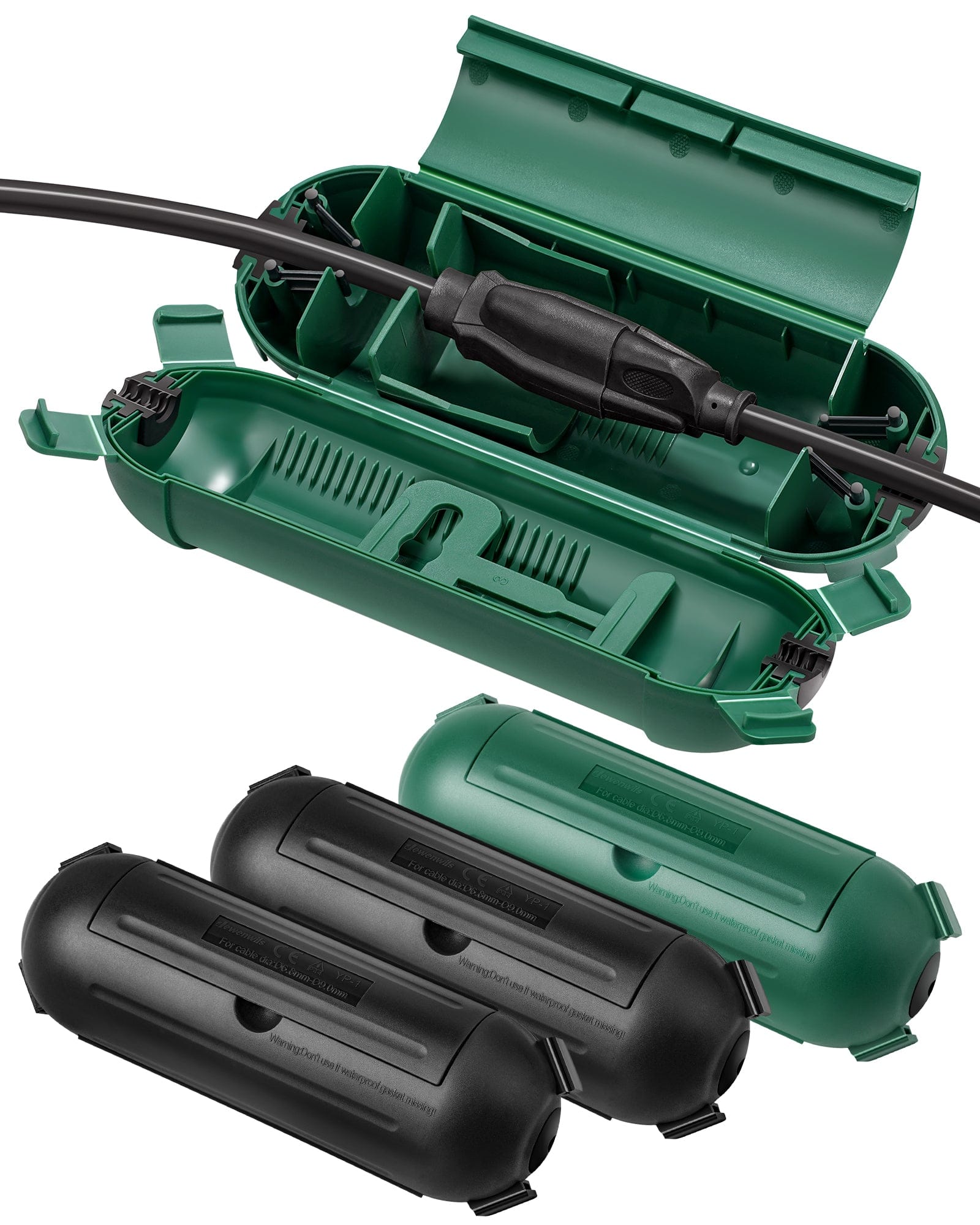 DEWENWILS Extension Cord Safety Cover, Outdoor Outlet Protector with 4 Latches, Large Compartment for AWG12/14/16 Cords (4 Pack)-HCSS04C