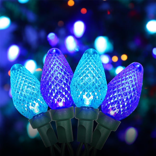 DEWENWILS C7 LED Christmas Lights Outdoor, 33.3ft 50LED Christmas String Lights, Outdoor Decorations for Christmas Tree, Patio, Garden, Yard, Green Wire, Turquoise & Ice Blue-HCSL06D