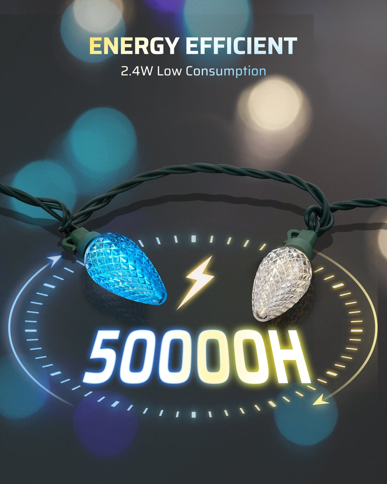 DEWENWILS C9 LED Christmas Lights Outdoor, 33.3ft 50LED Christmas String Lights, Outdoor Decorations for Christmas Tree, Patio, Garden, Yard, Green Wire, Blue & White-HCSL11D