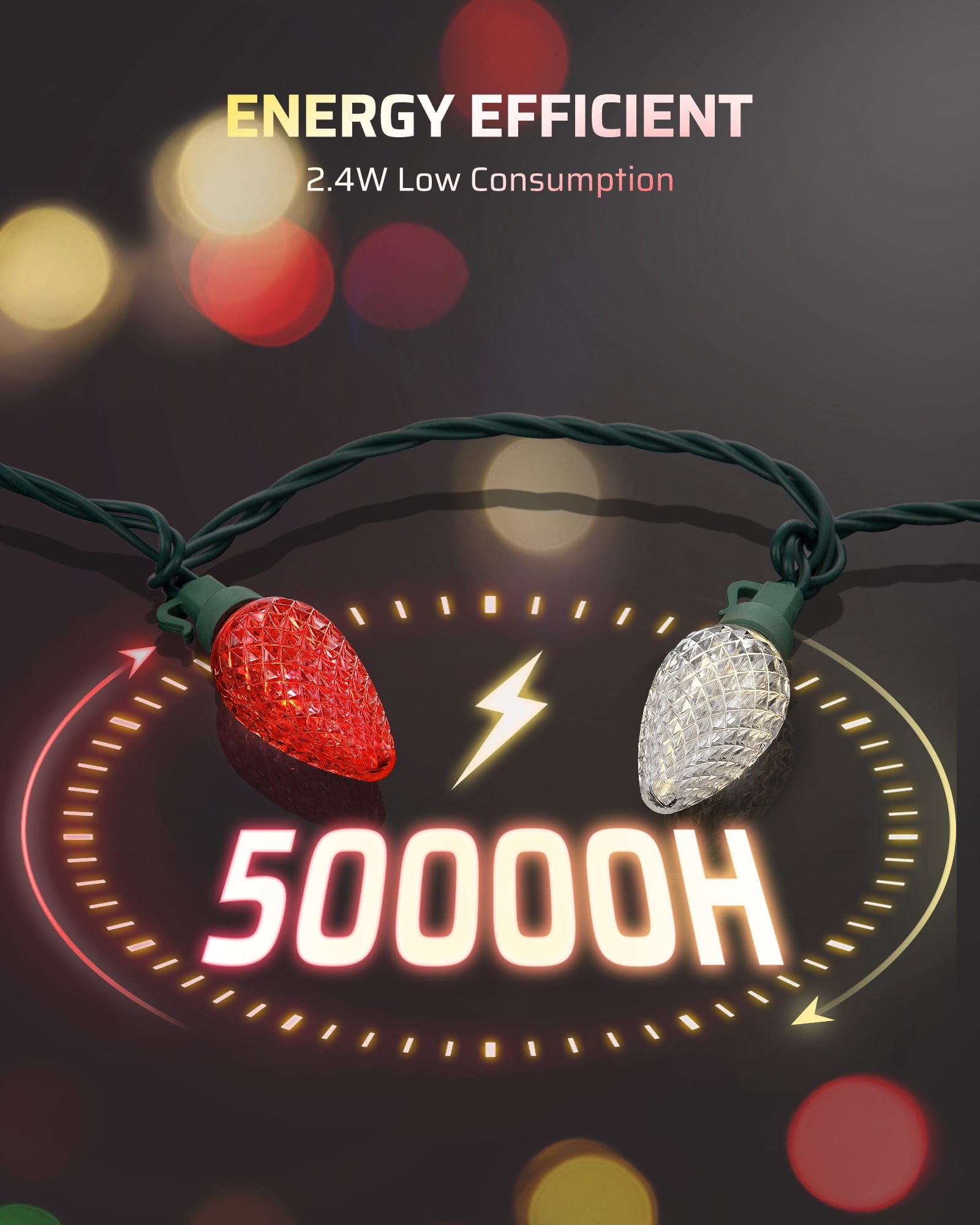 DEWENWILS C9 LED Christmas Lights Outdoor, 33.3ft 50LED Red and White Christmas String Tree Lights, Outdoor Christmas Lights for House, Christmas Tree, Patio, Garden, Yard, Green Wire, Red & White-HCSL11W