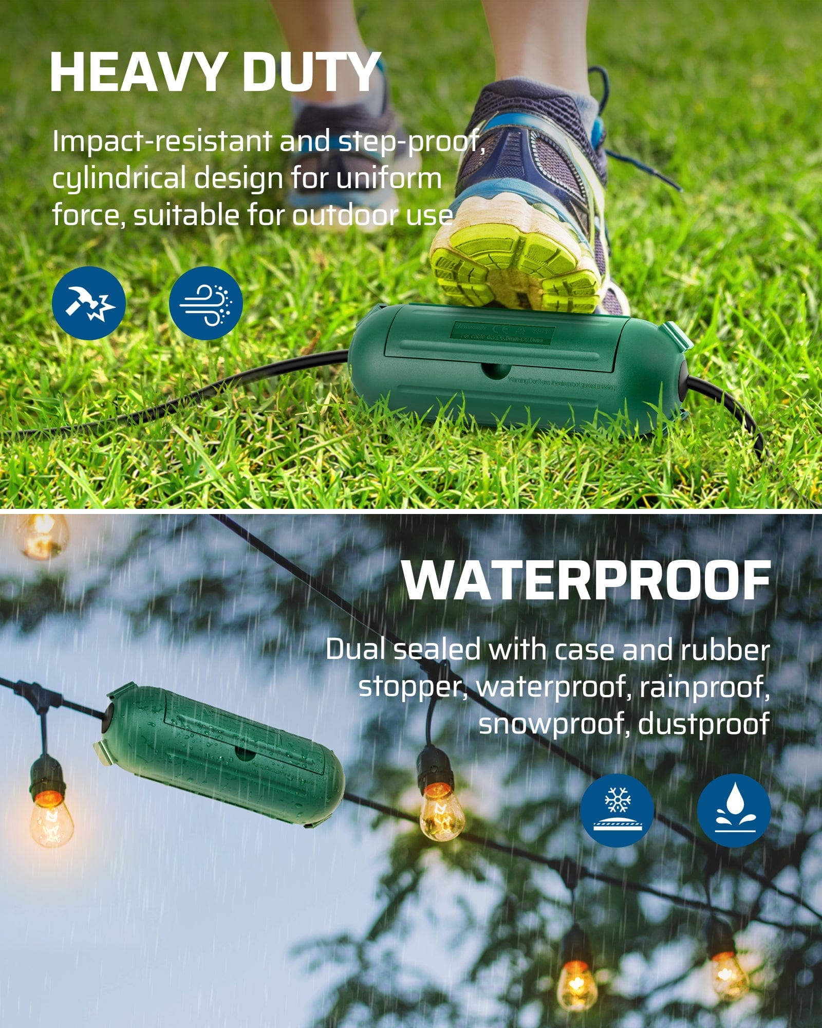 DEWENWILS Extension Cord Safety Cover, Outdoor Outlet Protector with 4 Latches, Large Compartment for AWG12/14/16 Cords (4 Pack)-HCSS04C