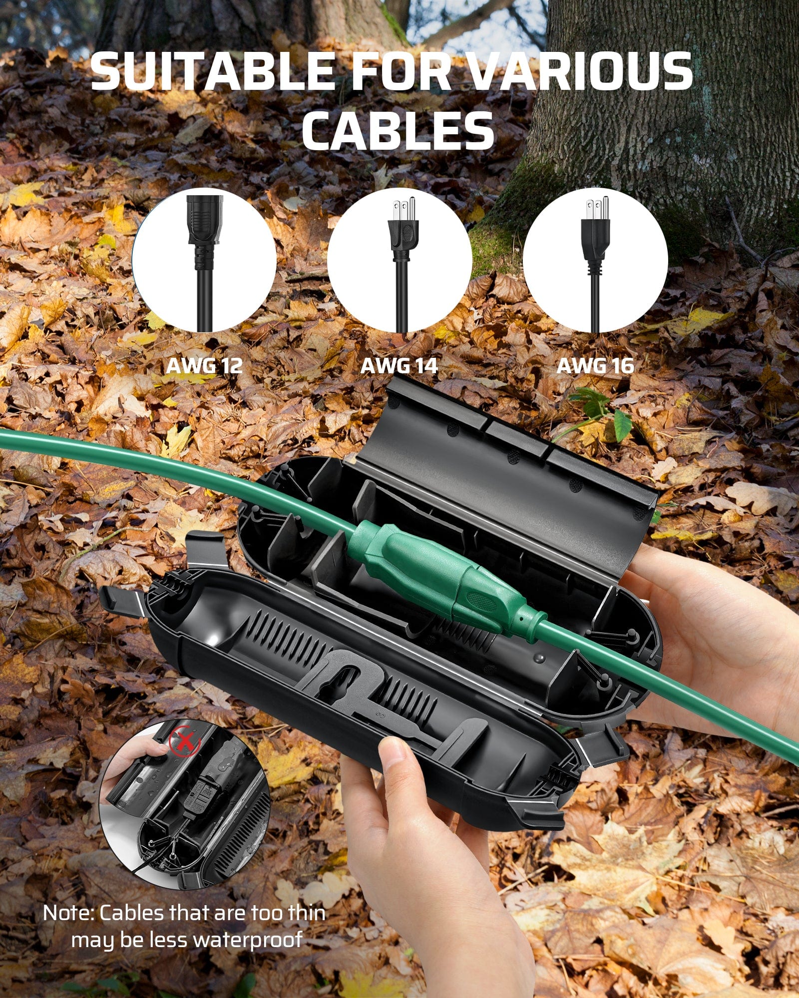 DEWENWILS Outdoor Extension Cord Safety Cover, Water-Resistant Seal Housing with 4 Latches, Adjustable Compartment for AWG 12/14/16 Cords (6 Pack)-HCSS06B