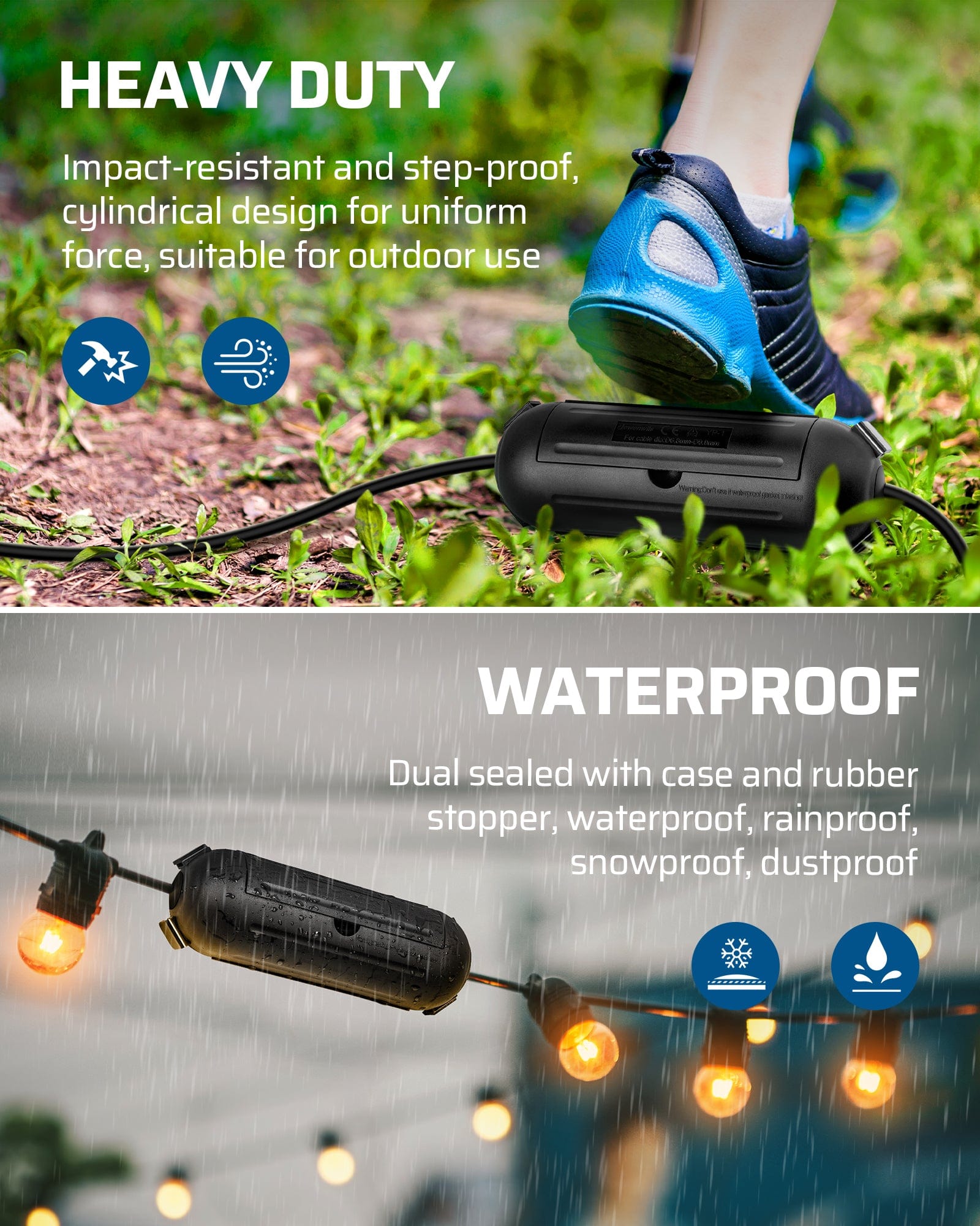 DEWENWILS Outdoor Extension Cord Safety Cover, Water-Resistant Seal Housing with 4 Latches, Adjustable Compartment for AWG 12/14/16 Cords (6 Pack)-HCSS06B