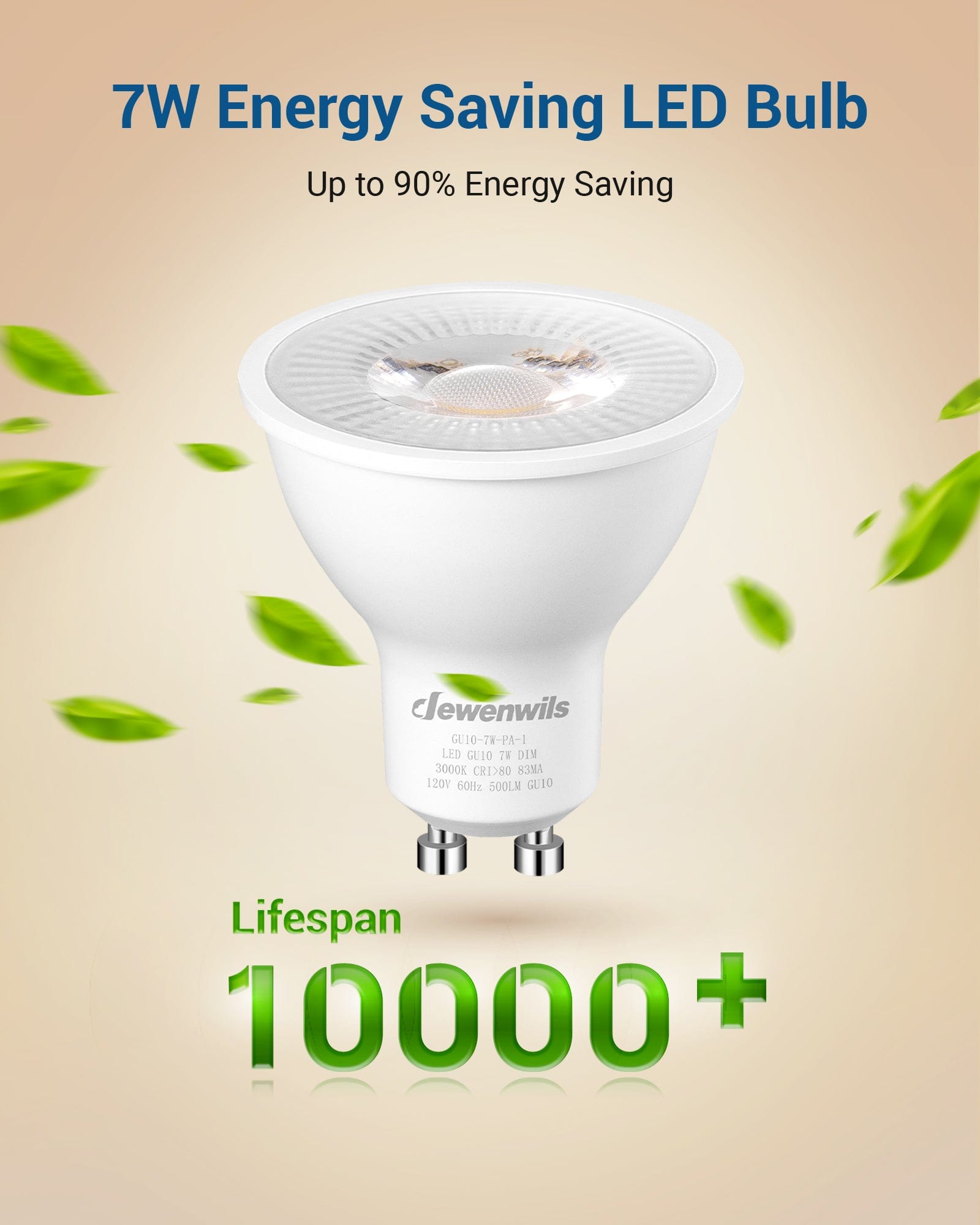 DEWENWILS Warm White Light 10-Pack GU10 LED Bulb Dimmable, 500LM, 3000K GU10 Bulb Replacement for Track Lighting, 7W(50W Equivalent) LED Bulbs for Kitchen, Range Hood, Living Room, Bedroom-HDGU10A