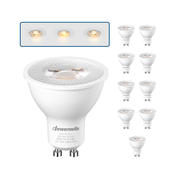 DEWENWILS Warm White Light 10-Pack GU10 LED Bulb Dimmable, 500LM, 3000K GU10 Bulb Replacement for Track Lighting, 7W(50W Equivalent) LED Bulbs for Kitchen, Range Hood, Living Room, Bedroom-HDGU10A