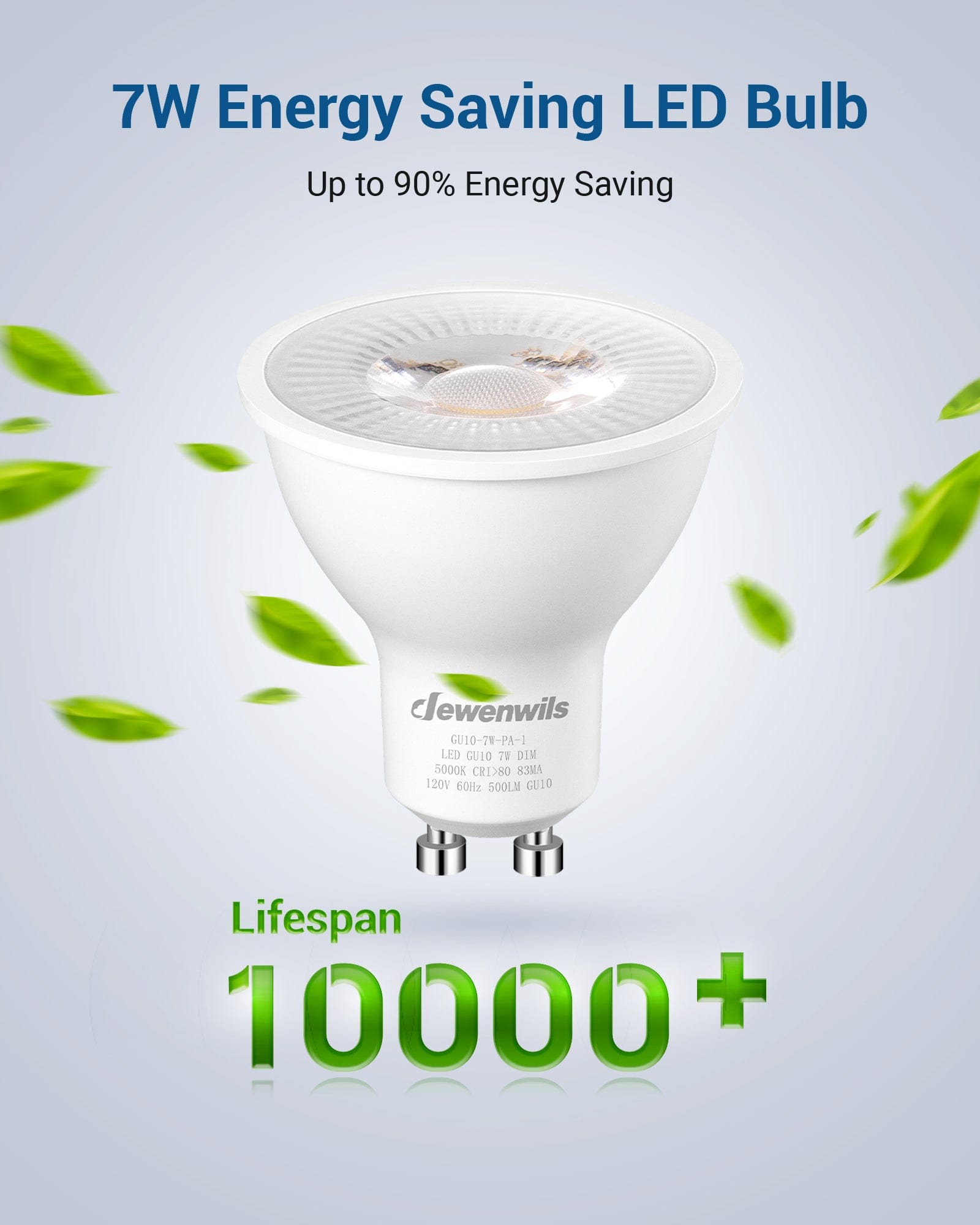 GU10 Dimmable LED Bulb: 7W energy-saving LED with up to 90% energy reduction, 10,000+ hour lifespan, efficient long-lasting performance for reliable everyday lighting