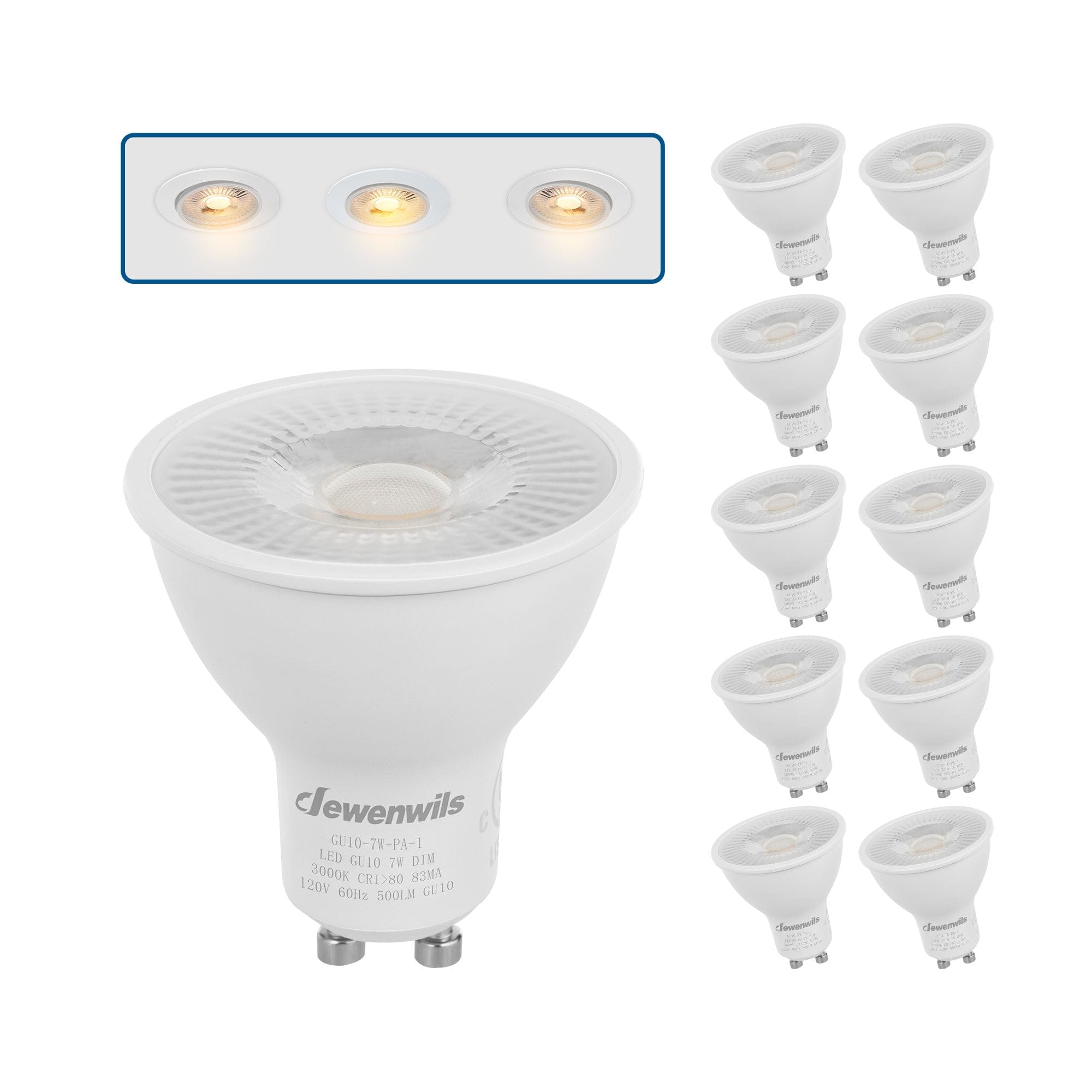 DEWENWILS Warm White Light GU10 LED Dimmable Bulb, 500LM, 3000K Track Light Bulb, 7W(50W Equivalent) Two Prong Light Bulb for Kitchen Range Hood, Living Room, Bathroom, Bedroom (6 Pack)-HDGU10E