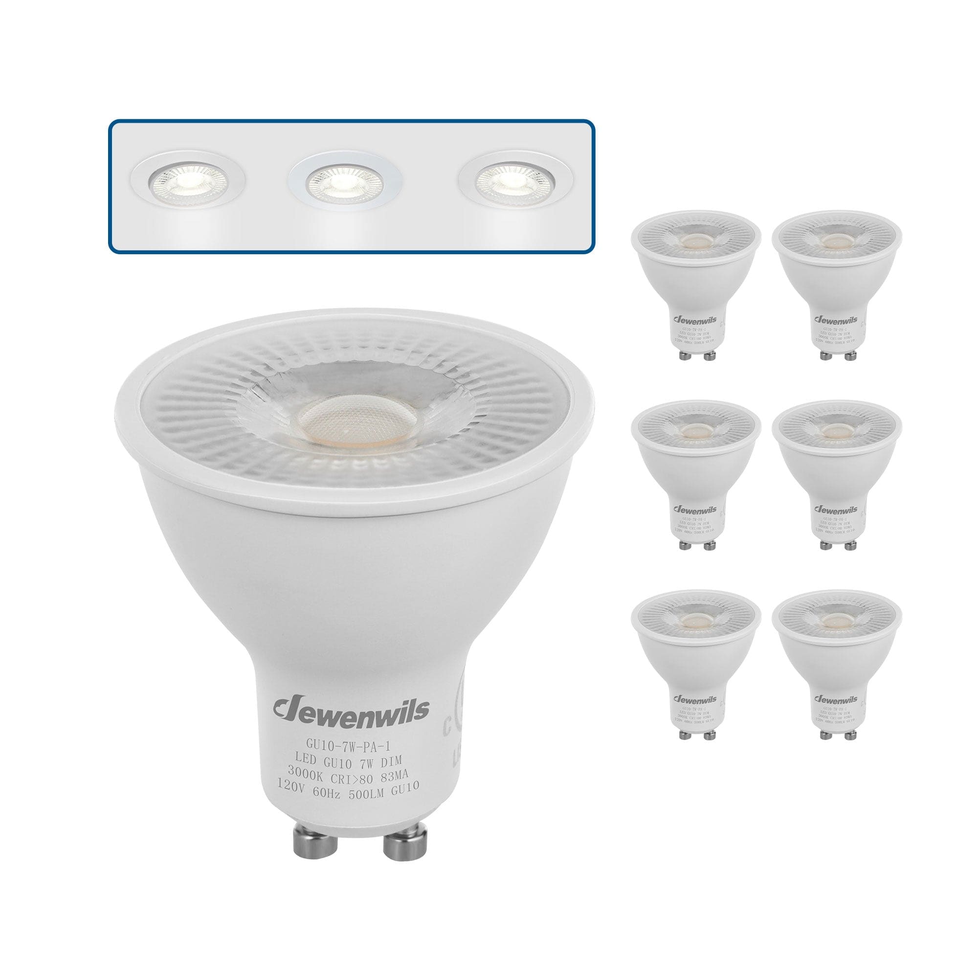 DEWENWILS Daylight GU10 LED Light Bulb, 500LM, Dimmable 5000K  GU10 Bulb Replacement for Track Lighting, 7W(50W Equivalent) LED Bulbs for Living Room, Kitchen Range Hood, Bathroom (6 Pack)-HDGU10F