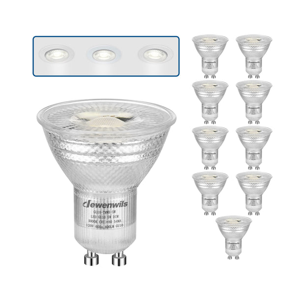 DEWENWILS Daylight 10-Pack GU10 LED Dimmable Bulb, 400LM, 5000K Track Lighting Bulb, 5W(50W Halogen Equivalent) LED Bulbs, Glass-Like Pattern, 40°Beam Angle-HDGU10K