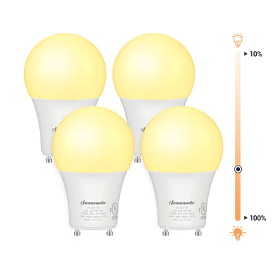 DEWENWILS GU24 LED Light Bulb, 60W Equivalent, Dimmable 2 Prong Light Bulbs, 2700K Warm White, 9W 800 Lumens, A19 Shape Bulbs, GU24 Twist Lock Base, 4 Pack-HDGU24A