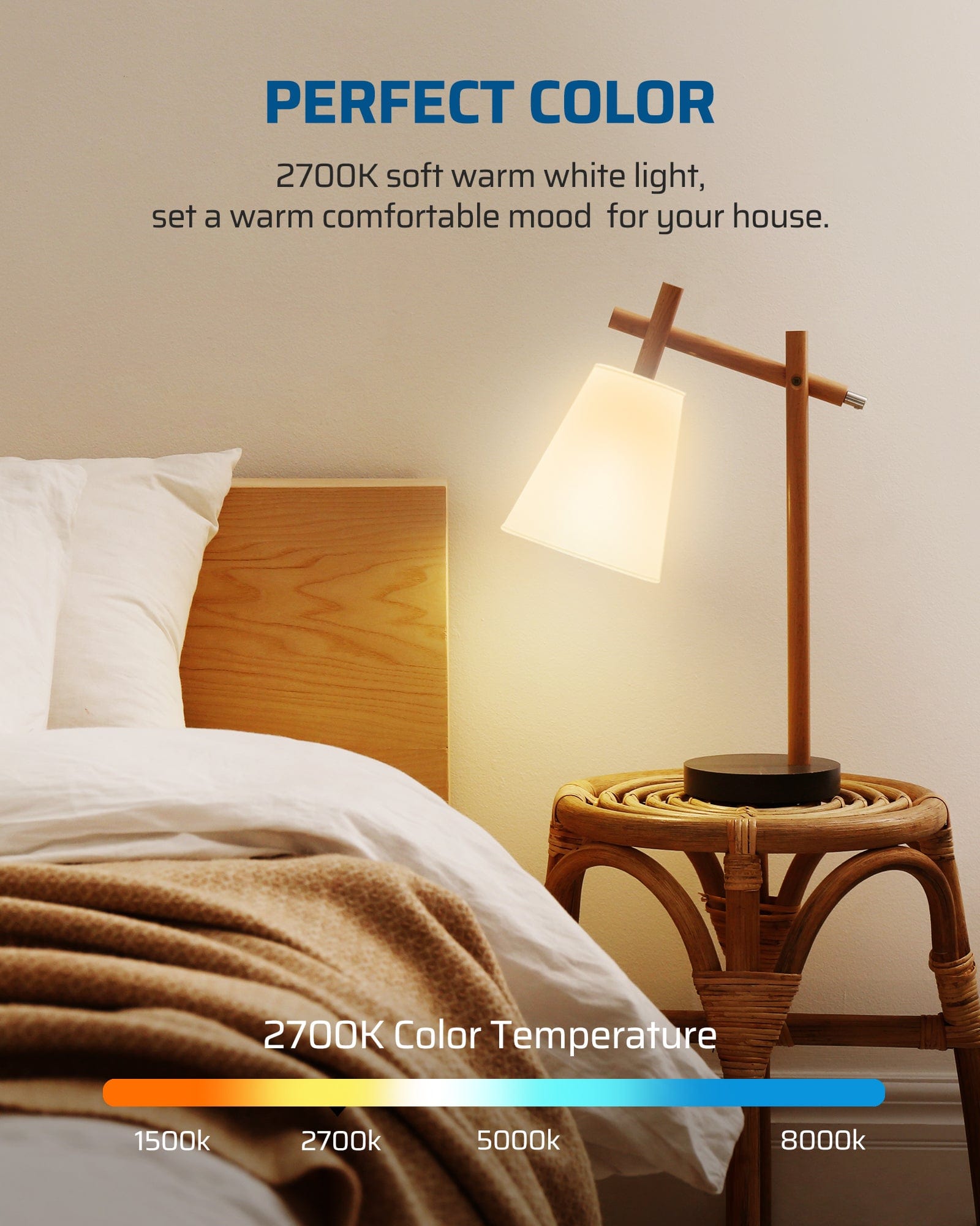Dimmable Light Bulb: 2700K soft warm white lighting for perfect color rendering, creating a warm and comfortable mood for your home with smooth and efficient everyday illumination