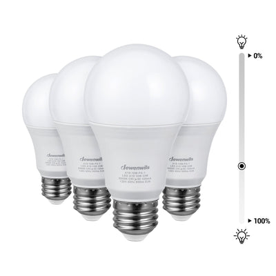 DEWENWILS 4-Pack A19 Dimmable LED Light Bulbs,10-Watt(60W Equivalent), 5000K Daylight, 800-Lumen, E26 Dim Light Bulb-HDLA19D