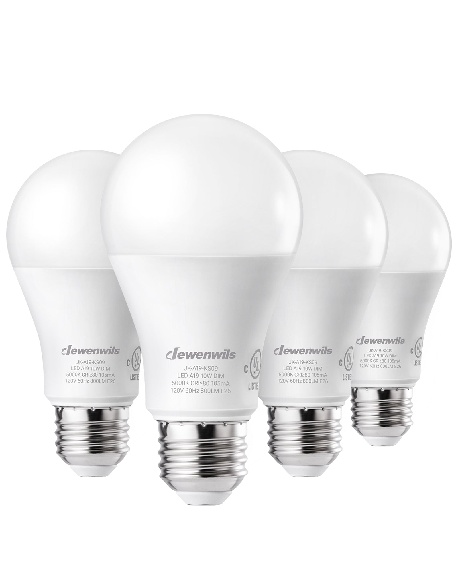 DEWENWILS 4-Pack A19 Dimmable LED Light Bulbs,10-Watt(60W Equivalent), 5000K Daylight, 800-Lumen, E26 Dim Light Bulb-HDLA19D