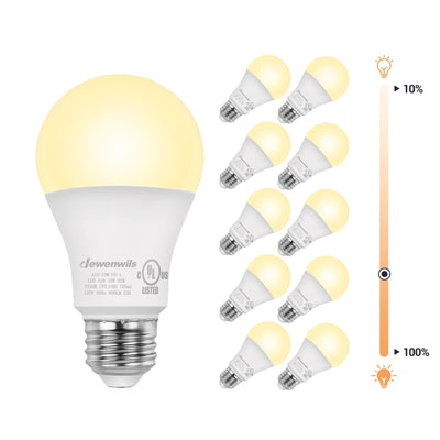 DEWENWILS 10-Pack Dimmable LED A19 Light Bulb, Soft White Light with Warm Glow, 800 Lumen, 2700K, 10W (60 Watt Equivalent), E26 Medium Screw Base-HDLA19K