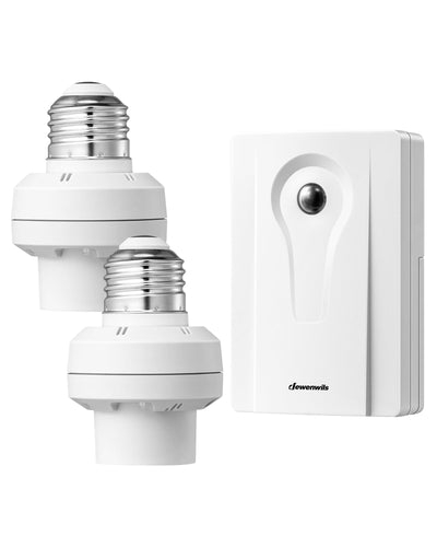 DEWENWILS Light Sensor Socket, Dusk to Dawn Sensor Socket with 50M Range, E26/ E27 Base, Automatic Dusk to Dawn Light Socket for Porch Light Floodlight, 1 Remote Control + 2 Light Sockets-HDLS12A