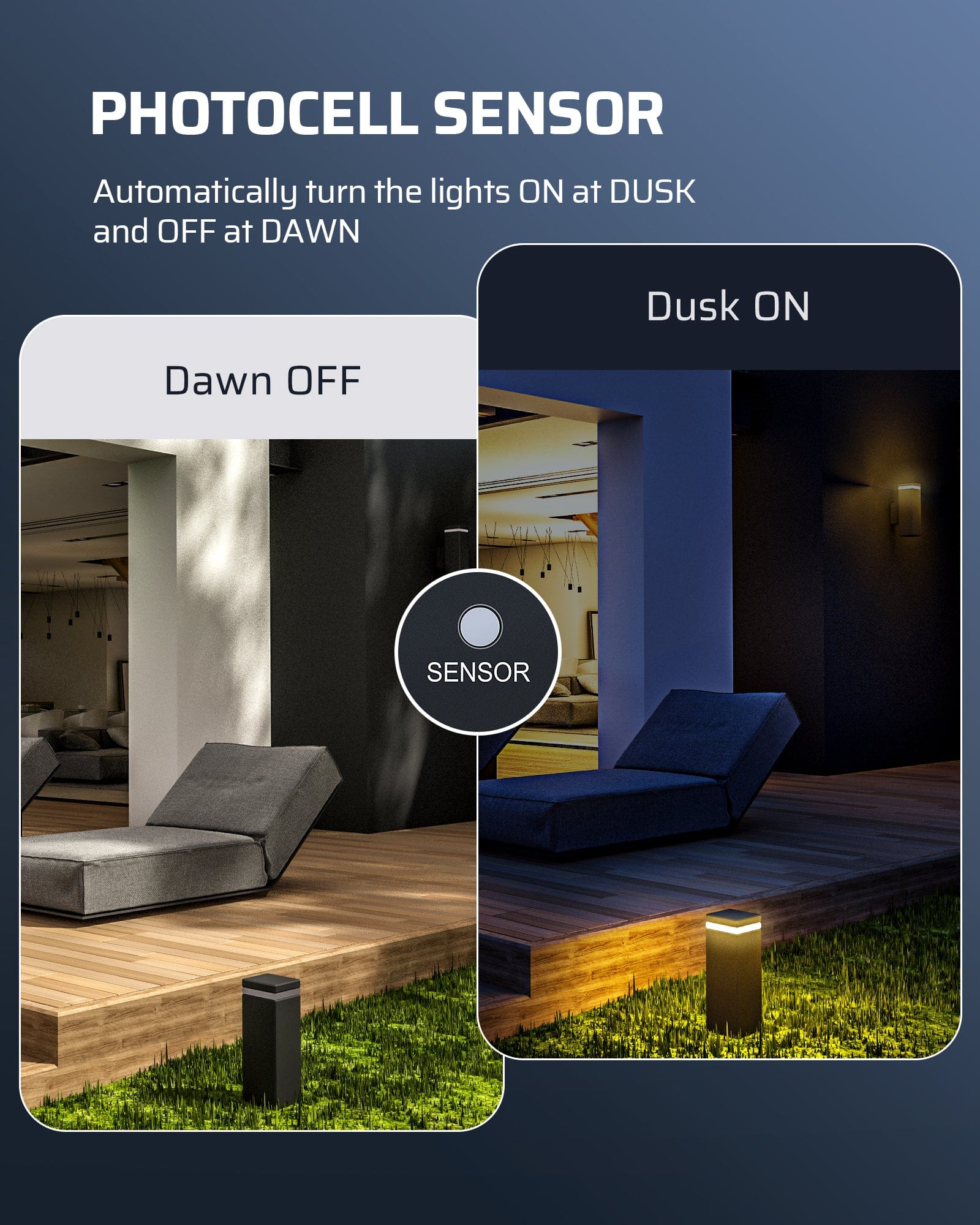 DEWENWILS 60W Low Voltage Landscape Lighting Transformer with photocell sensor automatically turns lights on at dusk and off at dawn