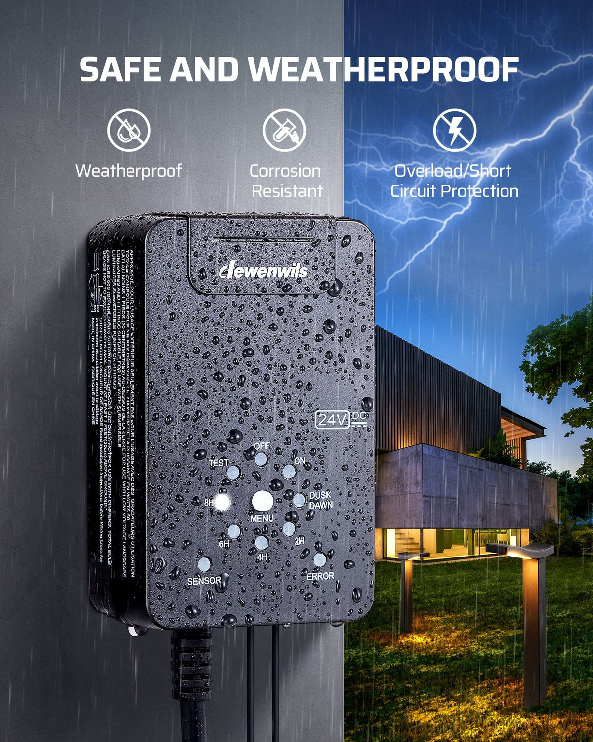 DEWENWILS 300W Low Voltage Landscape Transformer, 3 Independent Control Outputs 120v Ac To 12v 14v Ac Dusk To Dawn Timer Landscape Lighting Transformer For Spotlight Pathway Light Garden Light