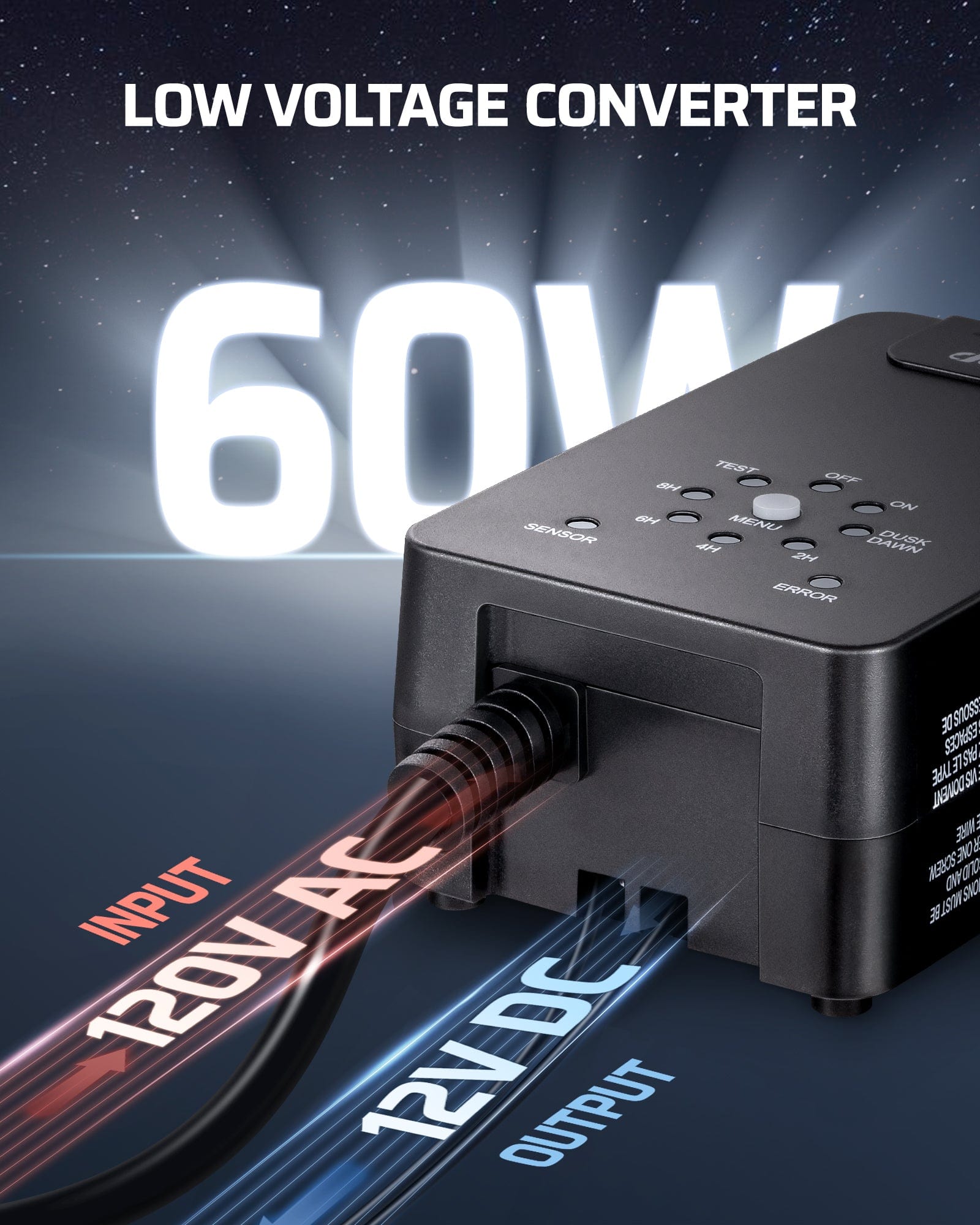 DEWENWILS 60W Low Voltage Transformer converts 120V AC to 12V DC