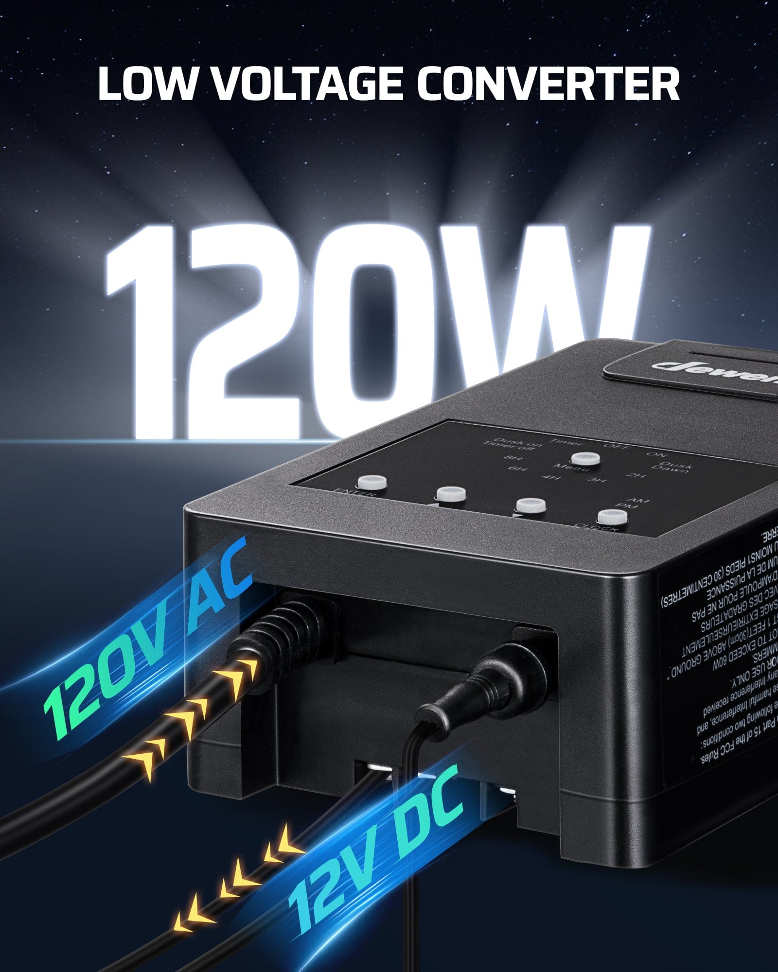 DEWENWILS 120W Low Voltage Transformer converts 120V AC to 12V DC