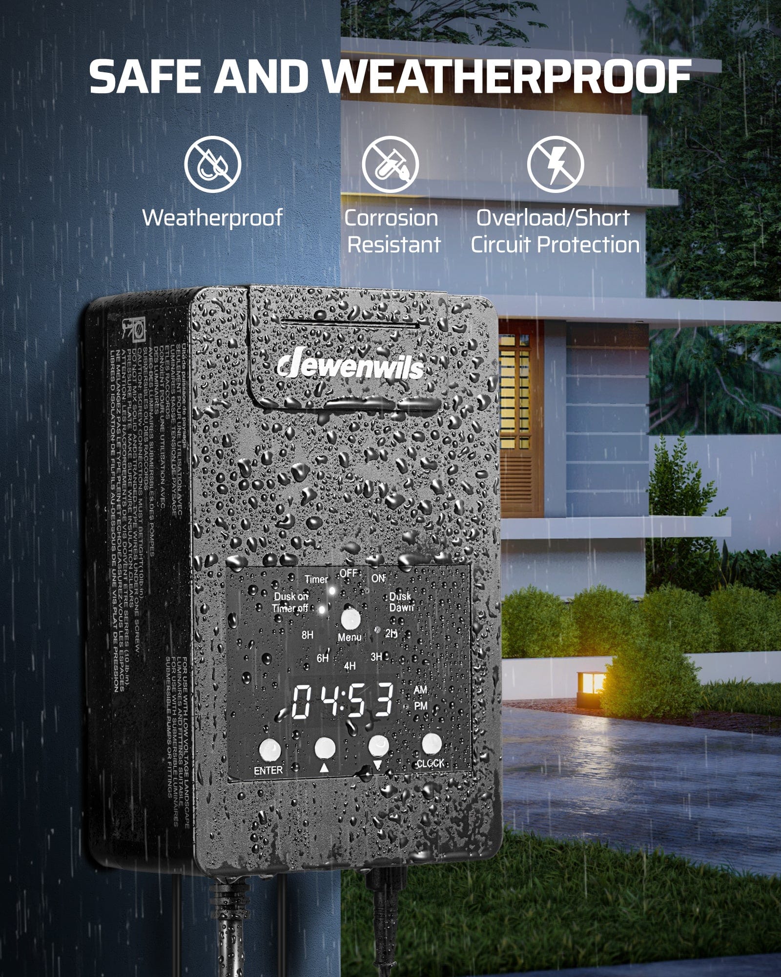 DEWENWILS 120W Low Voltage Transformer Safe And Weatherproof Corrosion Resistant With Overload And Short Circuit Protection