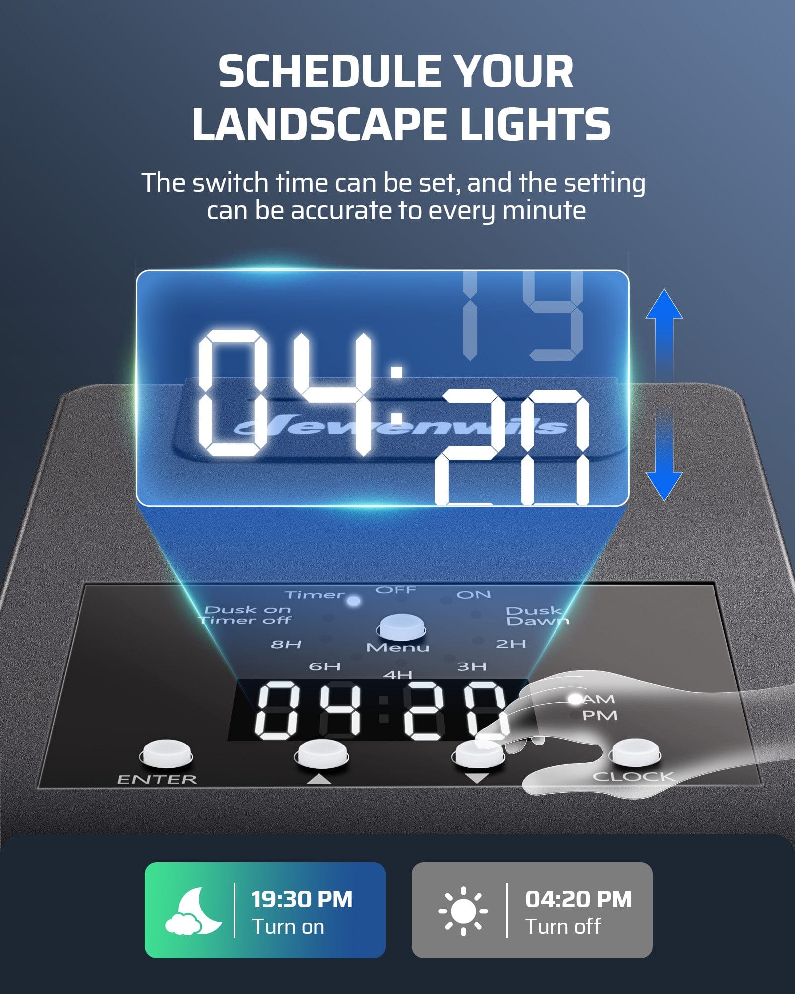 DEWENWILS 120W Low Voltage Transformer Schedule Your Landscape Lights Switch Time Can Be Set Accurately To Every Minute