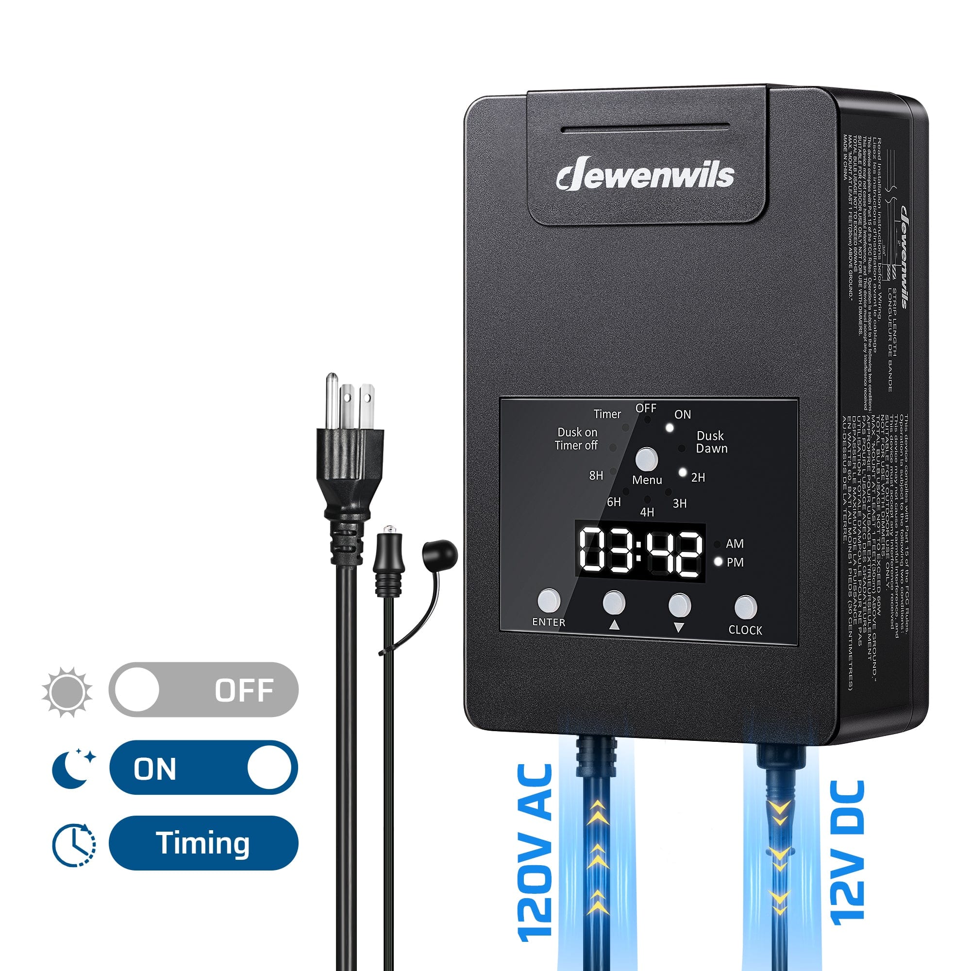 DEWENWILS 120W 120V AC to 12V DC Low Voltage Transformer with Photocell Sensor & Timer