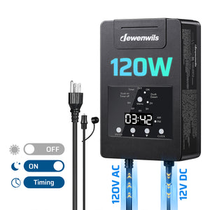 DEWENWILS 120W ( 120V AC to 12V DC) Low Voltage Transformer with Photocell Sensor & Timer for Spotlights, Garden Lights, Steplight, Billboard-HDLT03A