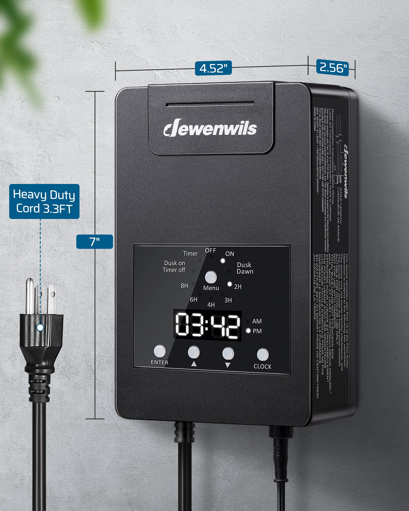 DEWENWILS 120W Low Voltage Transformer Heavy Duty 3.3FT Cord Dimensions 4.52 In Long 2.56 In Wide 7 In High