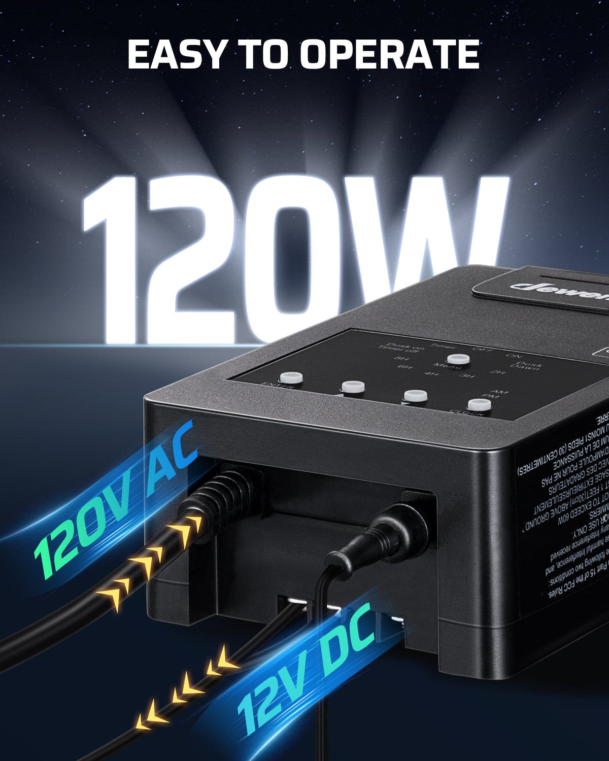 DEWENWILS 120W Low Voltage Landscape Lighting Transformer is easy to operate with 120V AC input and 12V DC output