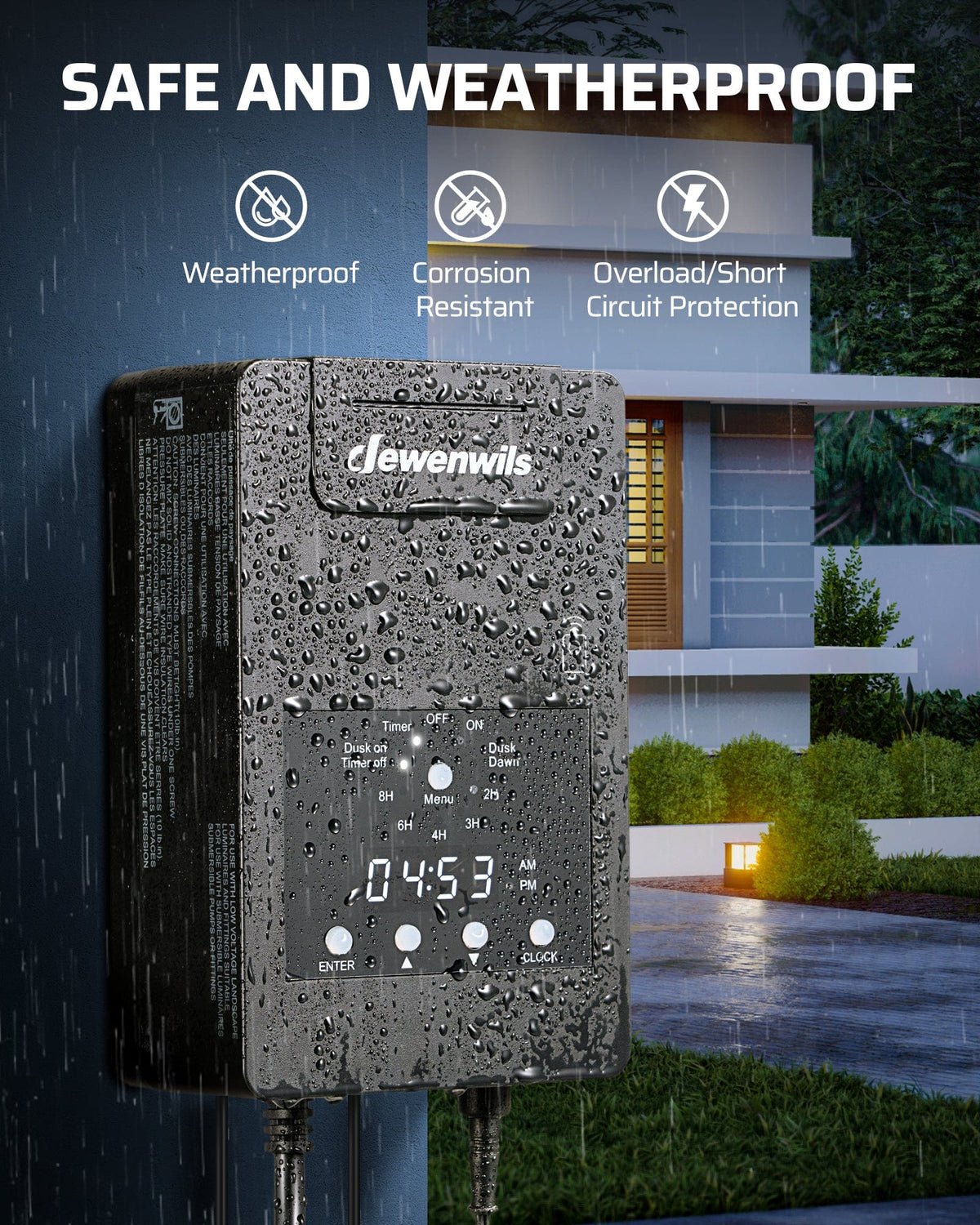 DEWENWILS 120W Low Voltage Landscape Lighting Transformer is safe and weatherproof with corrosion resistance and overload/short circuit protection